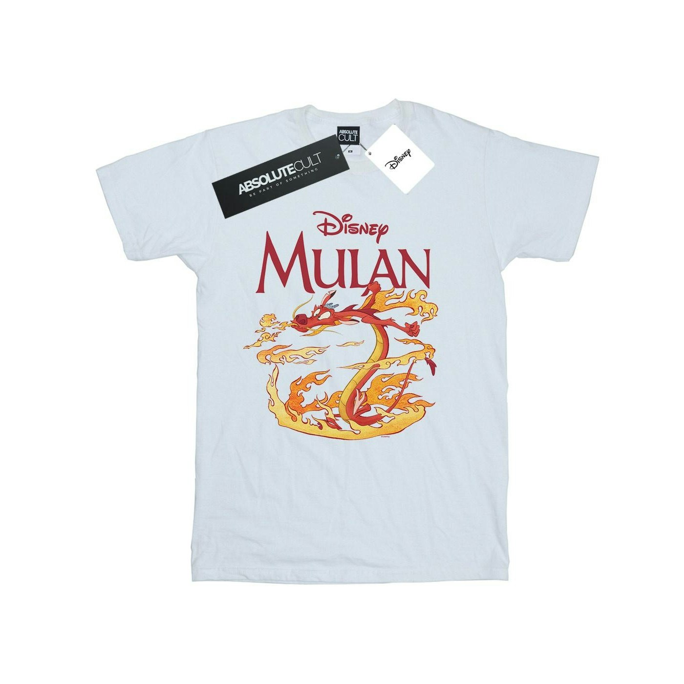 Disney Women's White Mulan Mushu Dragon Fire Cotton Boyfriend T-Shirt - 4XL