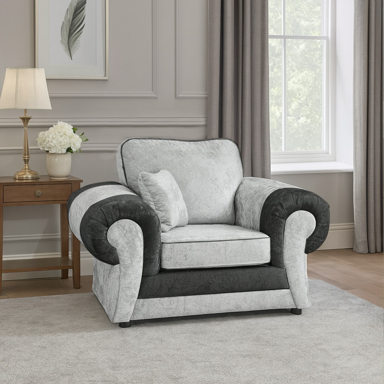 Furnishings For Less Black/Silver Chelsea Crushed Velvet Armchair - And