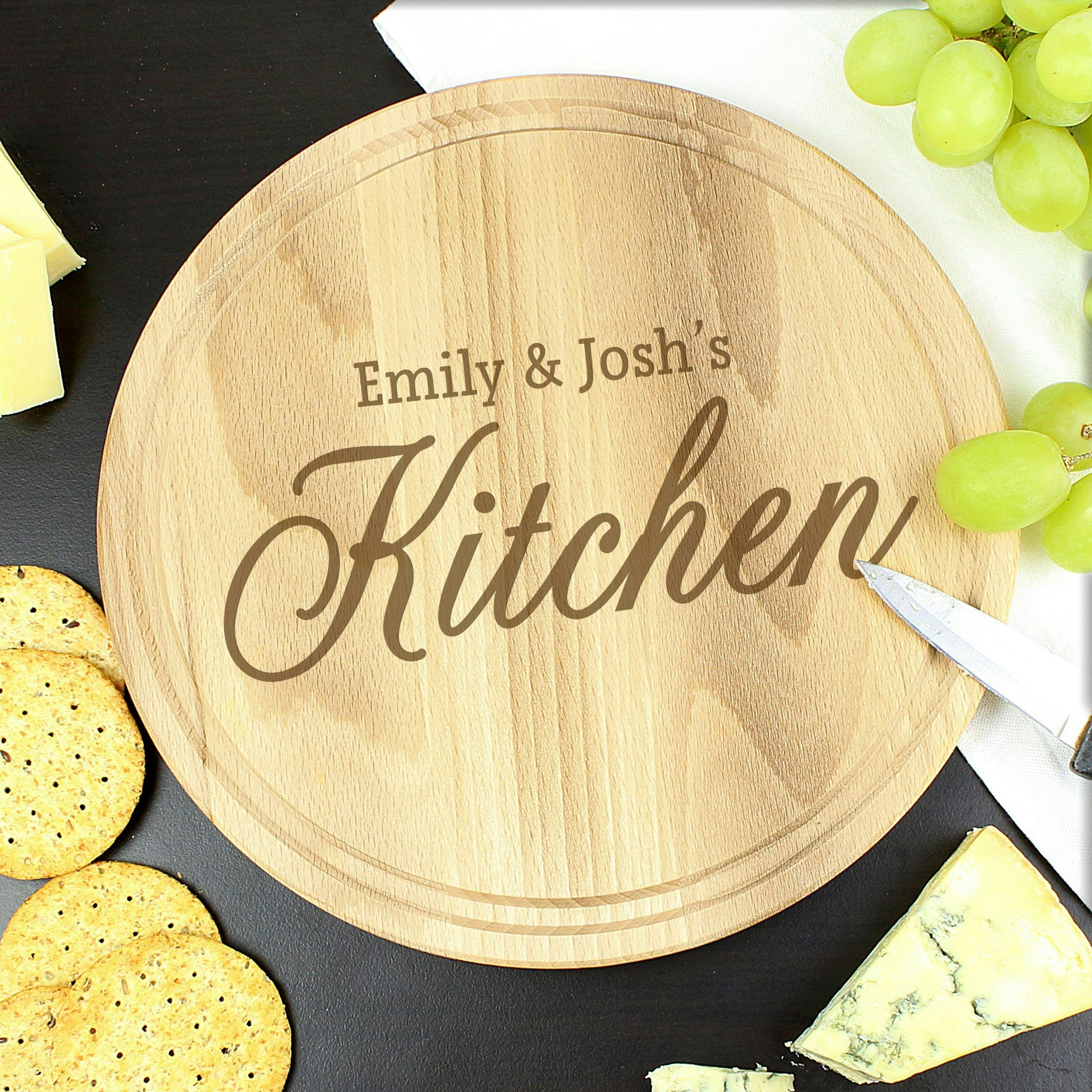 Personalised Memento Company Grain Personalised Kitchen Round Chopping Board