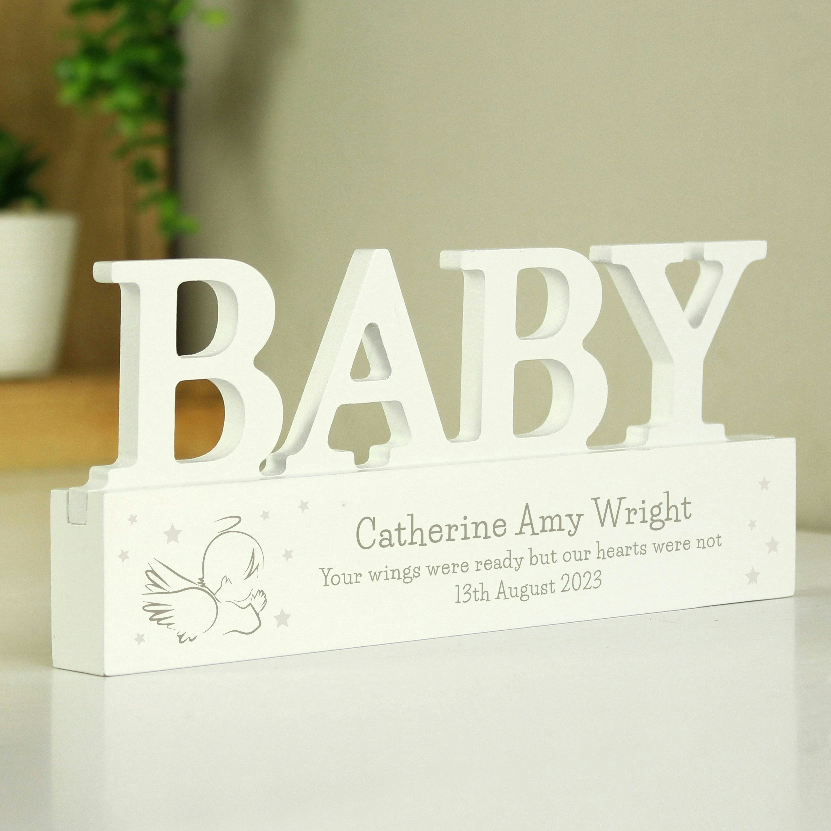 Rackhams Personalised Memorial Wooden Baby Ornament