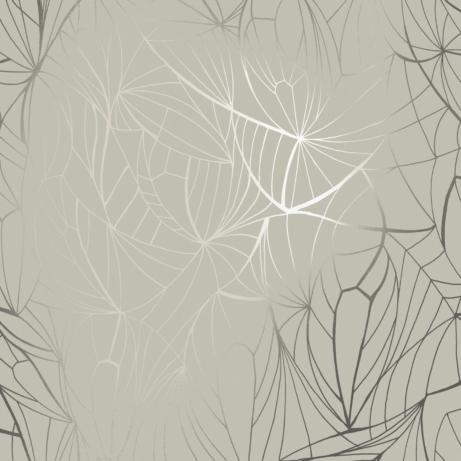 Rackhams Light Leaf Pewter And Limestone Wallpaper - 10M Roll