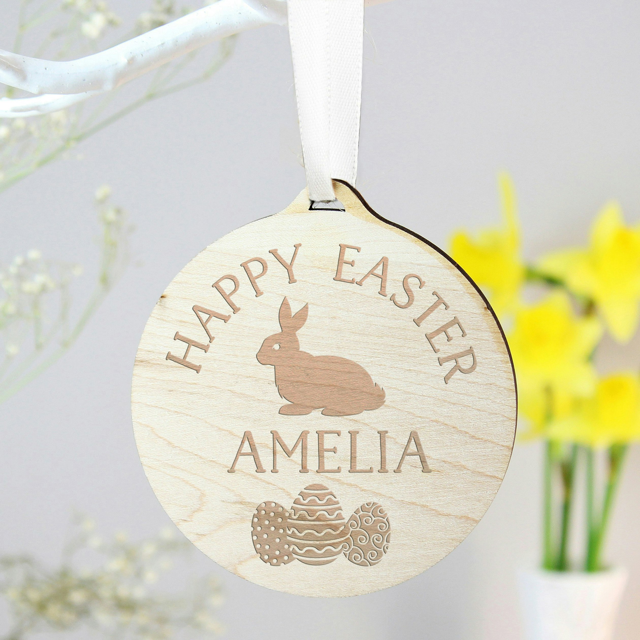 Rackhams Personalised Easter Bunny Round Wooden Decoration