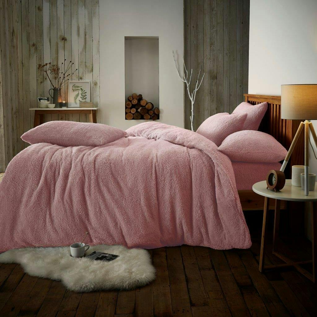 Rackhams Pink Teddy Plain Duvet Cover And Pillowcase Set - Double (200Cm X 200Cm)