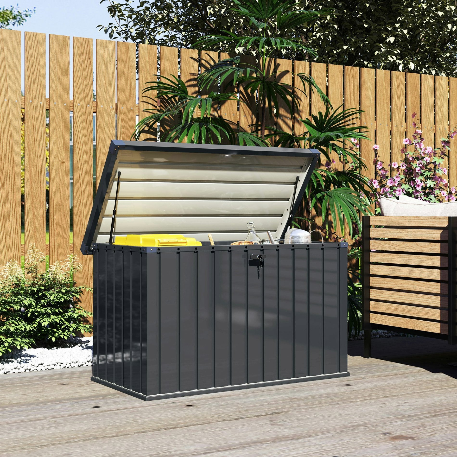 Rackhams 400L Waterproof Metal Outdoor Storage Box With Lock And Keys