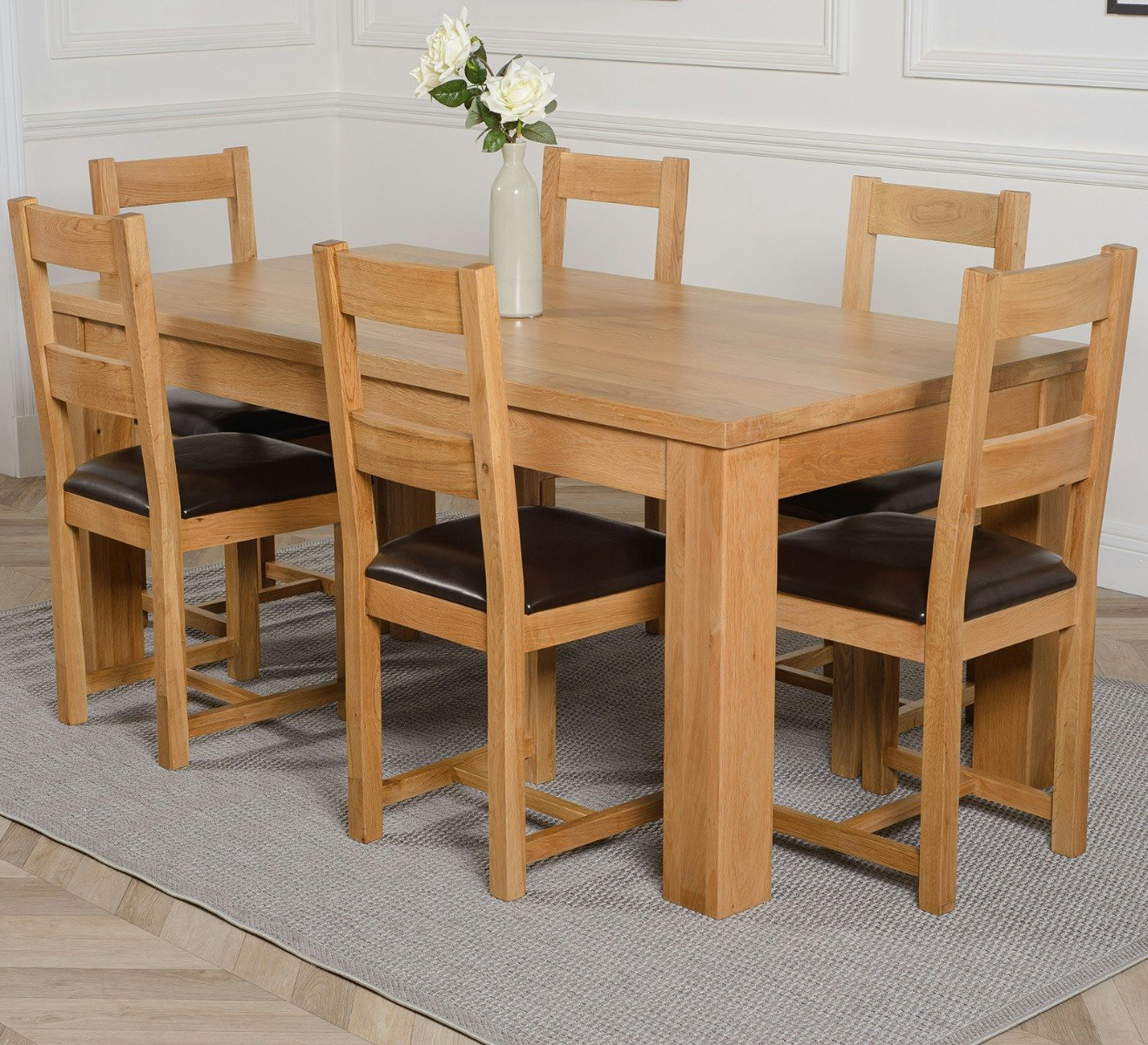 That's Furniture Dakota Large Oak Dining Table With Lincoln Oak Chairs - Natural Oak - 6 Chairs