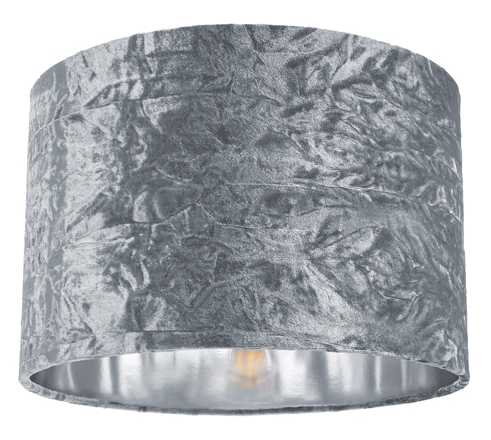 Happy Homewares Silver Modern Crushed Velvet 12" Table/Pendant Lampshade With Shiny Inner