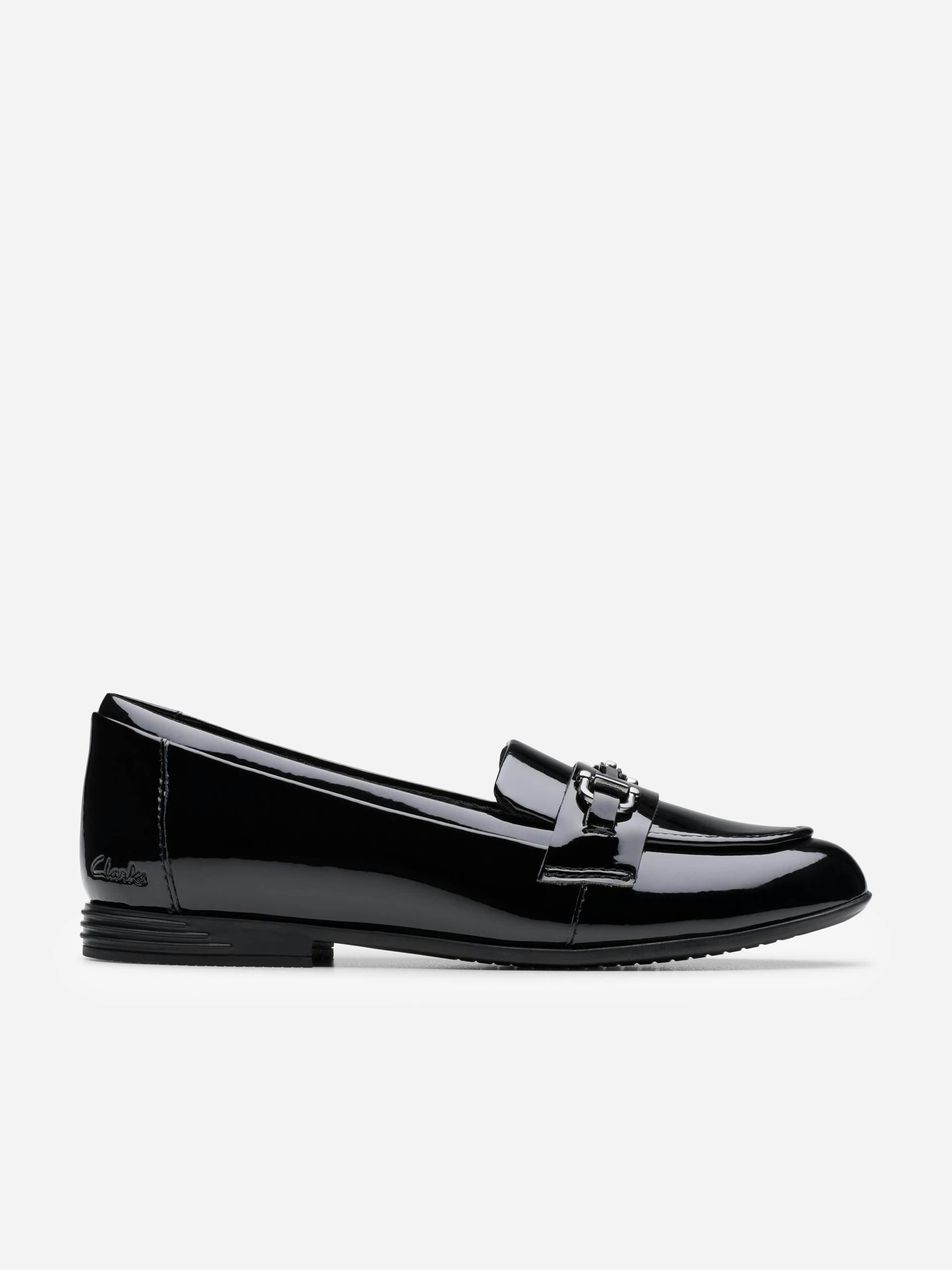 Clarks Girls Black Patent Leather Finja Loafers In - Eu 32.5 Uk 13.5