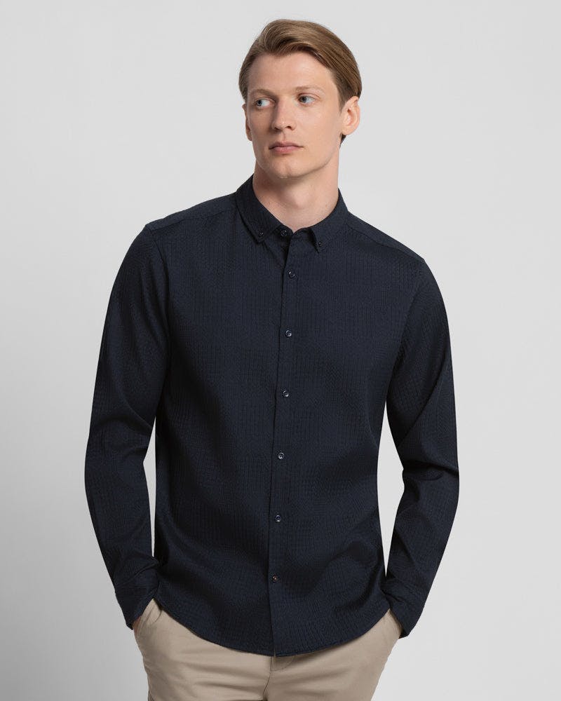 Steel & Jelly Black Multi-Texture Long Sleeve Shirt - Navy - L