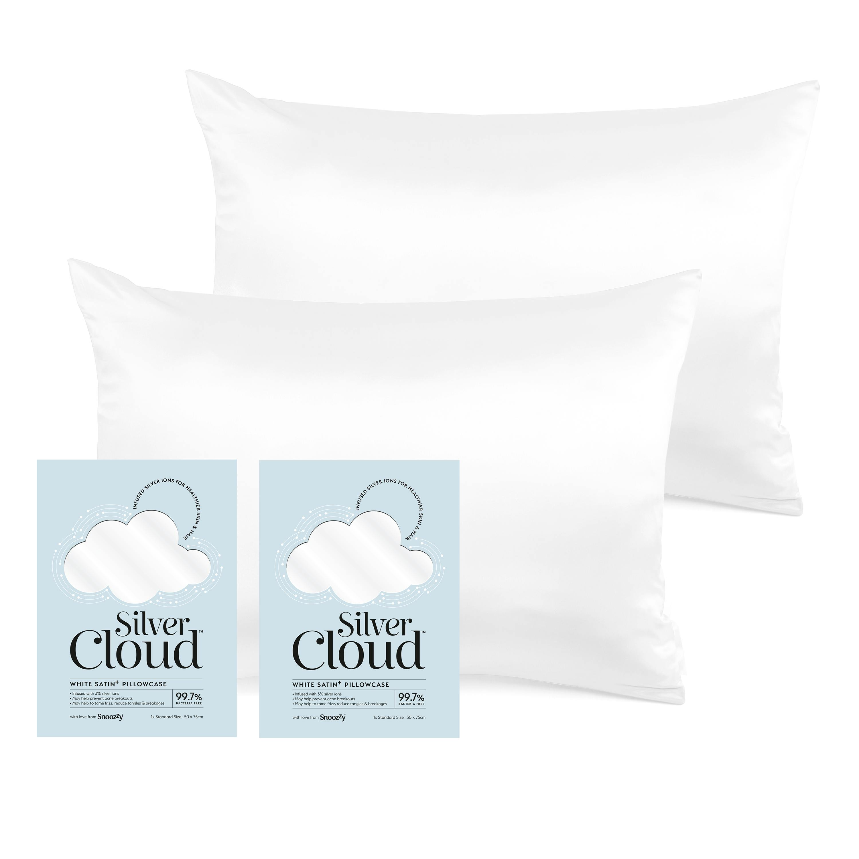 Rackhams Silver/White Cloud Satin Pillowcase Twinpack