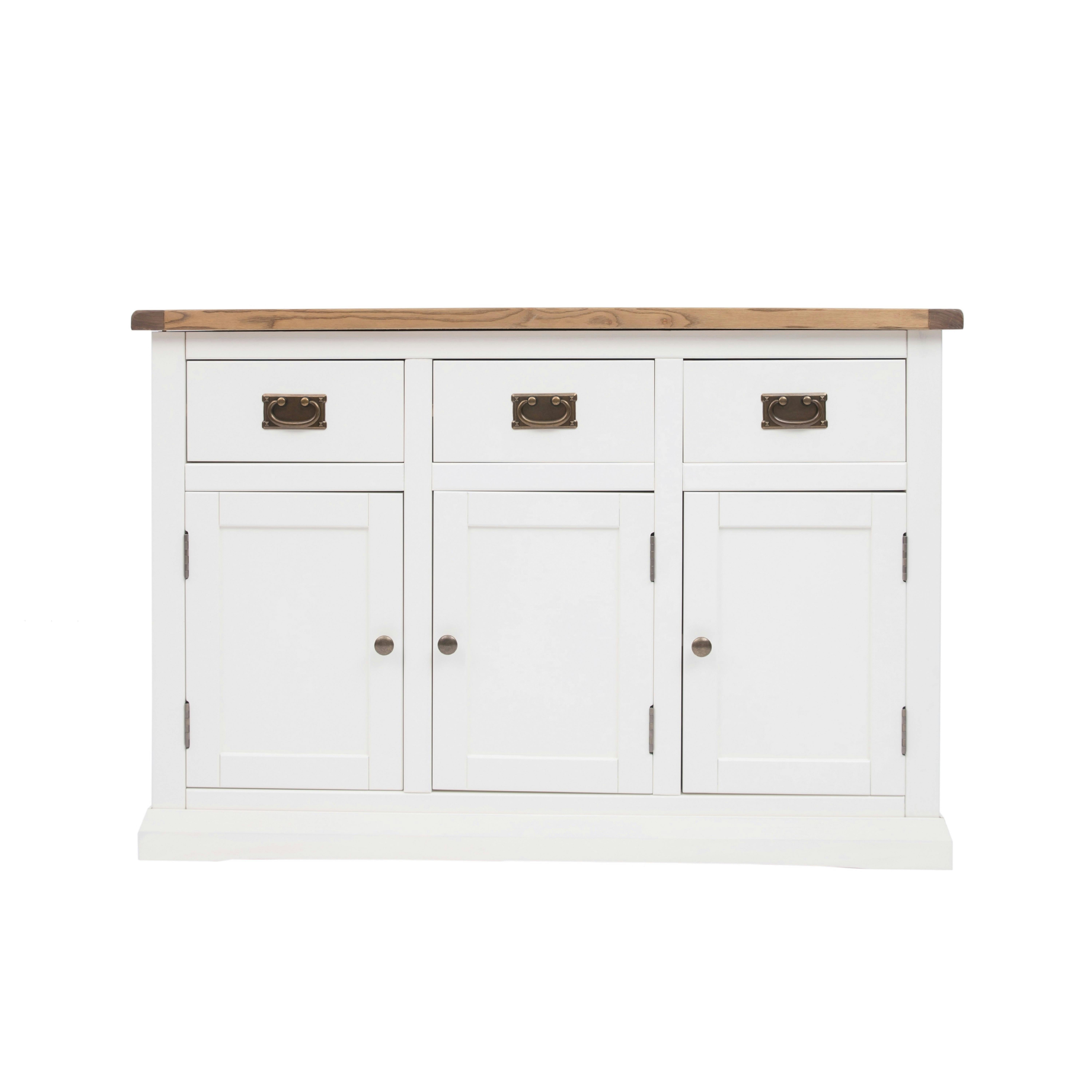 Rackhams White Cosenza Off 3 Drawer 3 Door Sideboard Brass Drop Handle - Off