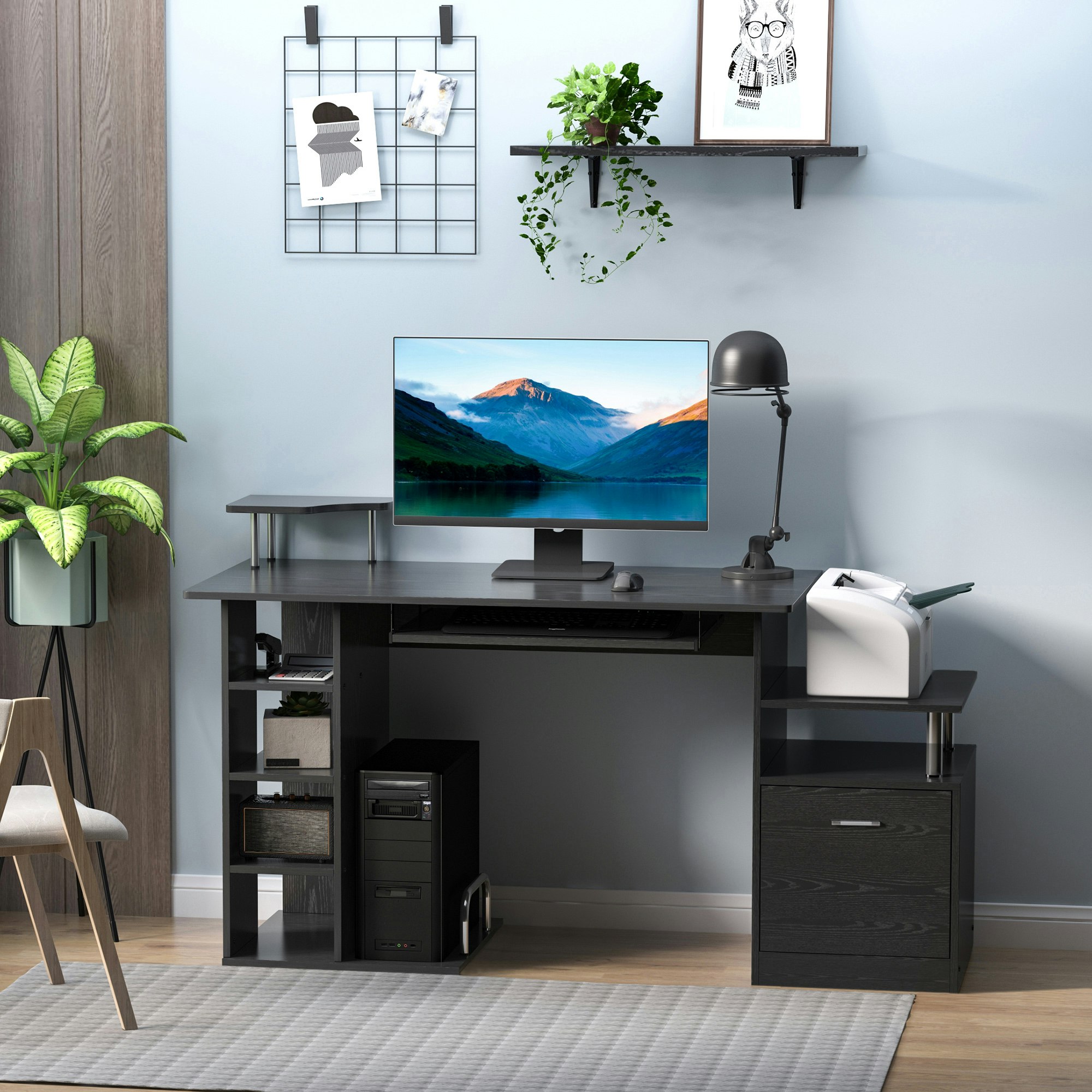 Rackhams Wood Computer Desk Laptop Workstation Drawer Shelf For Home Office