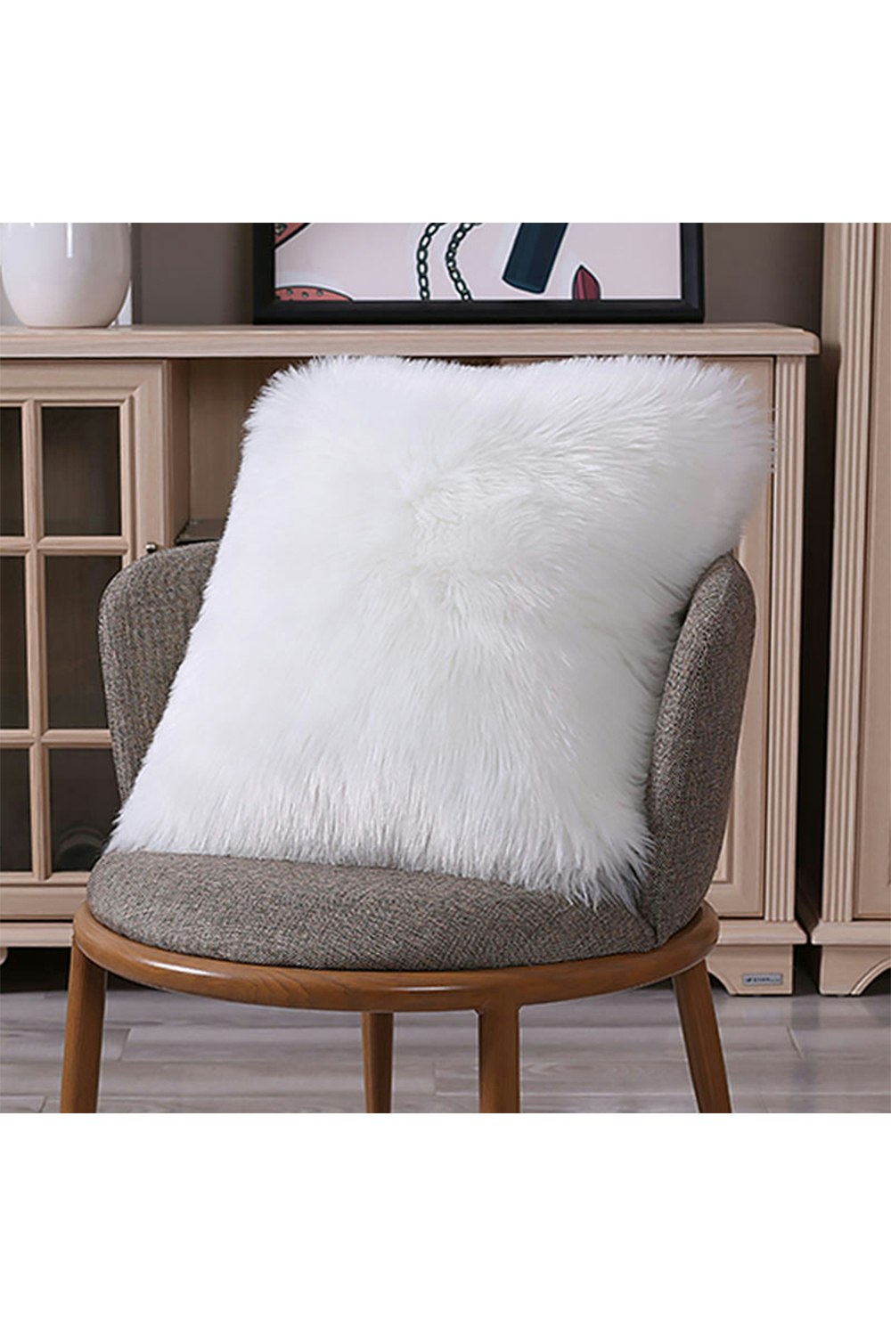 Rackhams White 45*45Cm Fluffy Faux Wool Cushion Cover