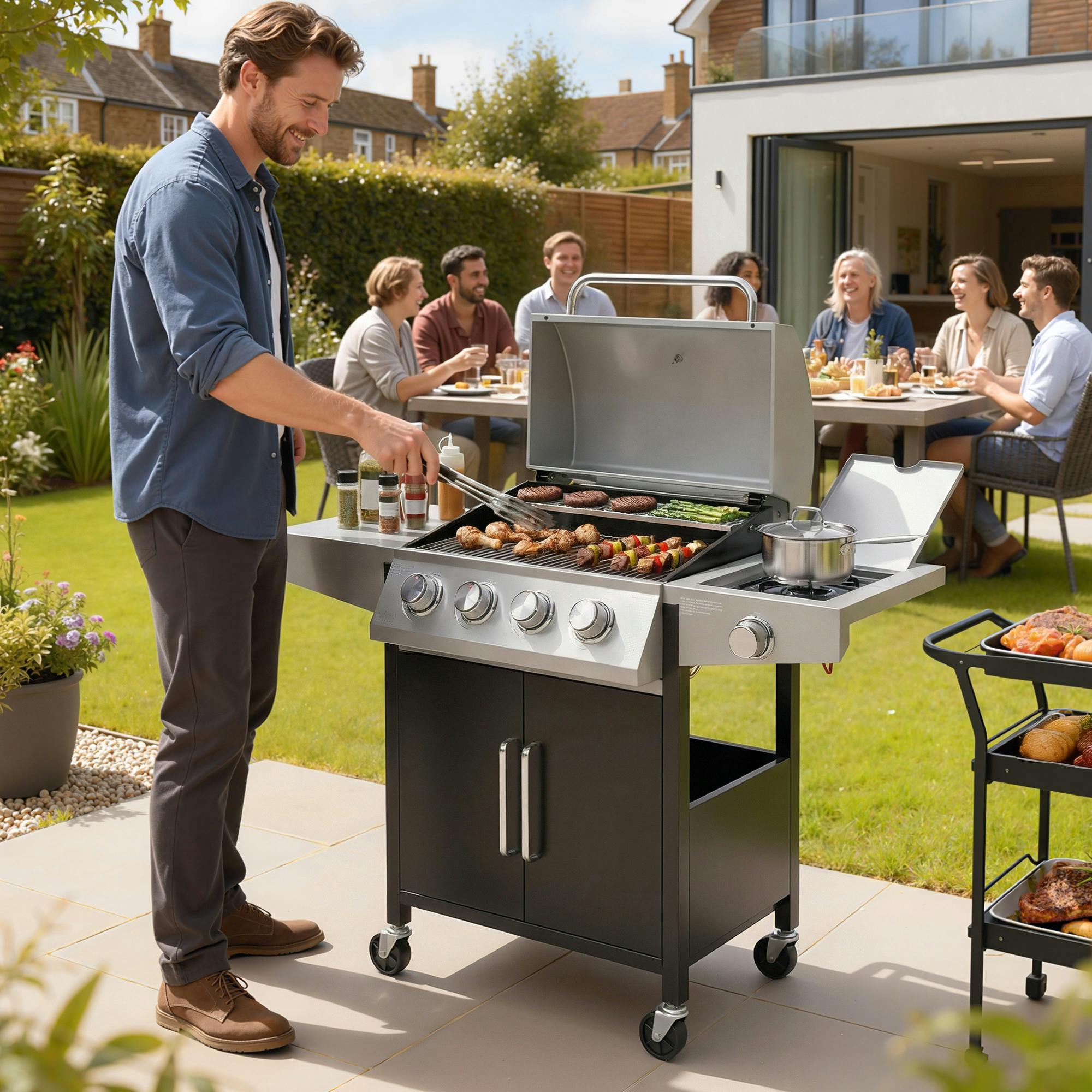 Outsunny 4+1 Burner Gas Bbq Grill With Side Burner, 50000 Btu Gas Grill
