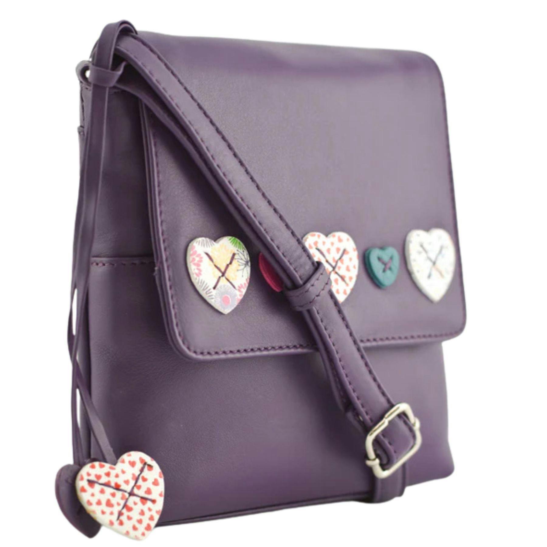 Mala Leather Purple The Anishka Lucy Hearts Small Flapover Crossbody - One Size - Leather