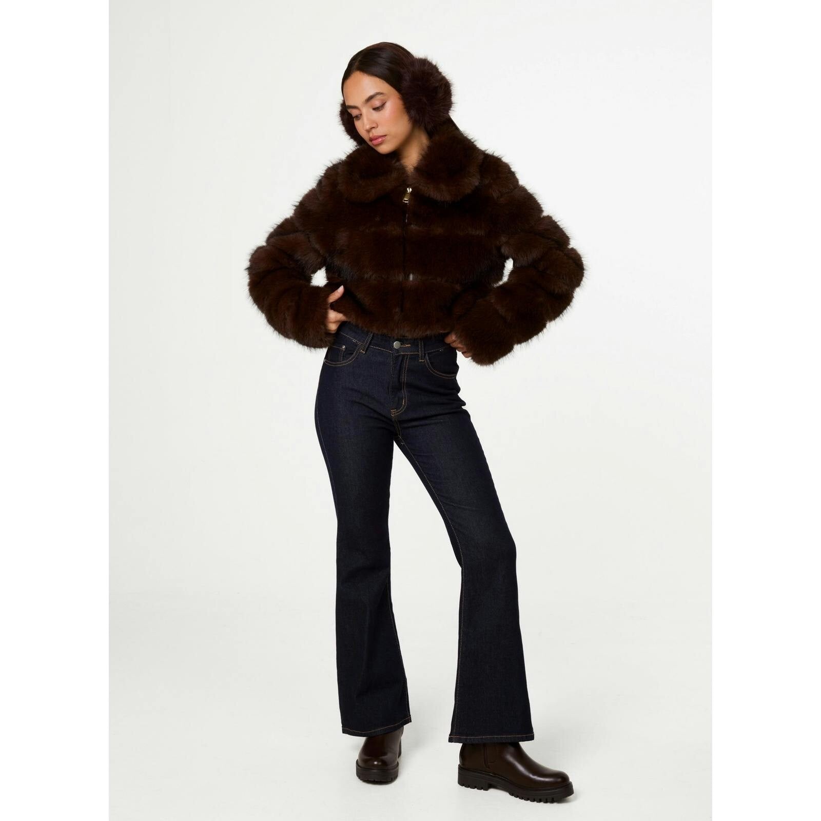 Pink Vanilla Pink/Brown Vanilla Faux Fur Cropped Coat - M-L