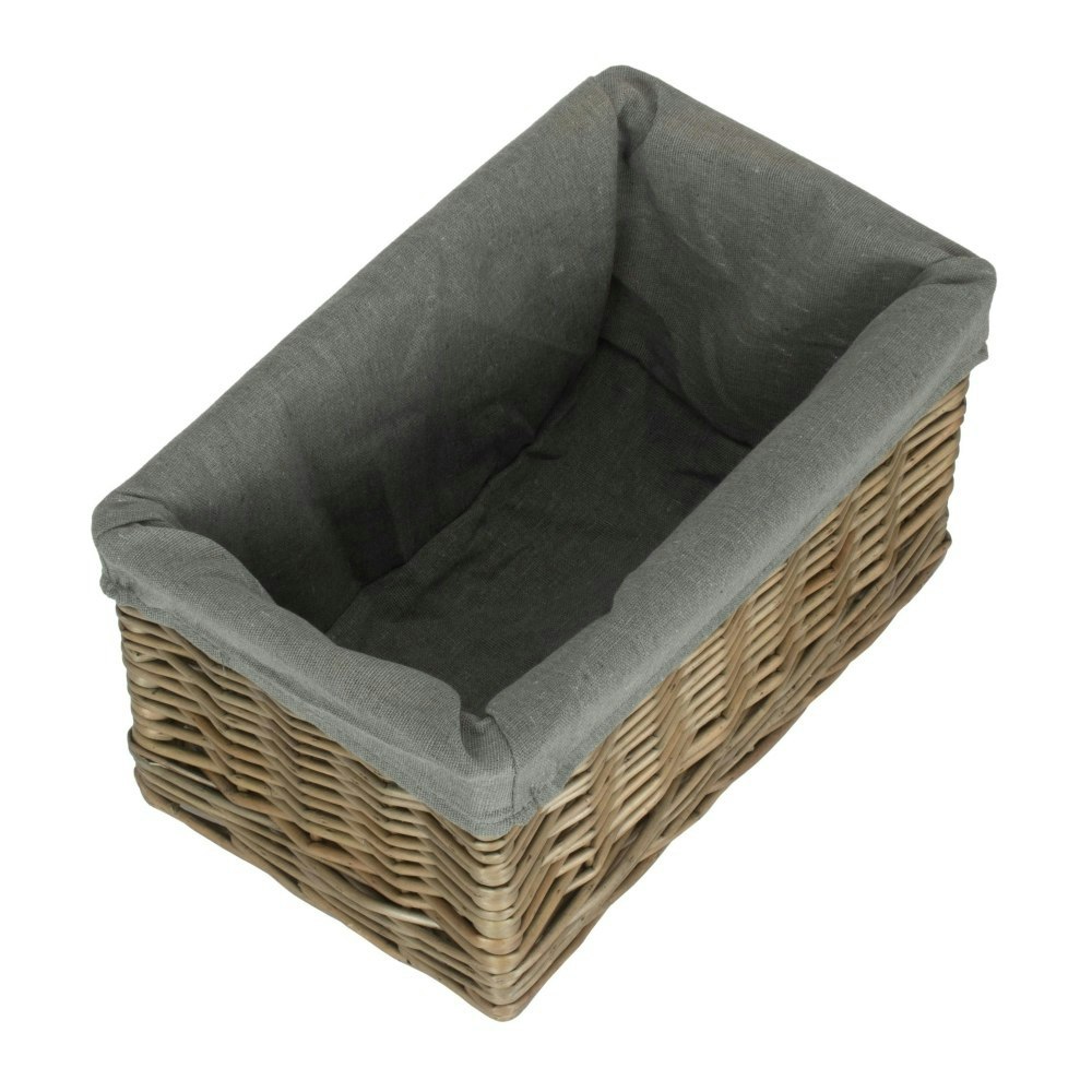 Rackhams Grey Antique Wash Cotton Lined Wicker Storage Baskets - Small