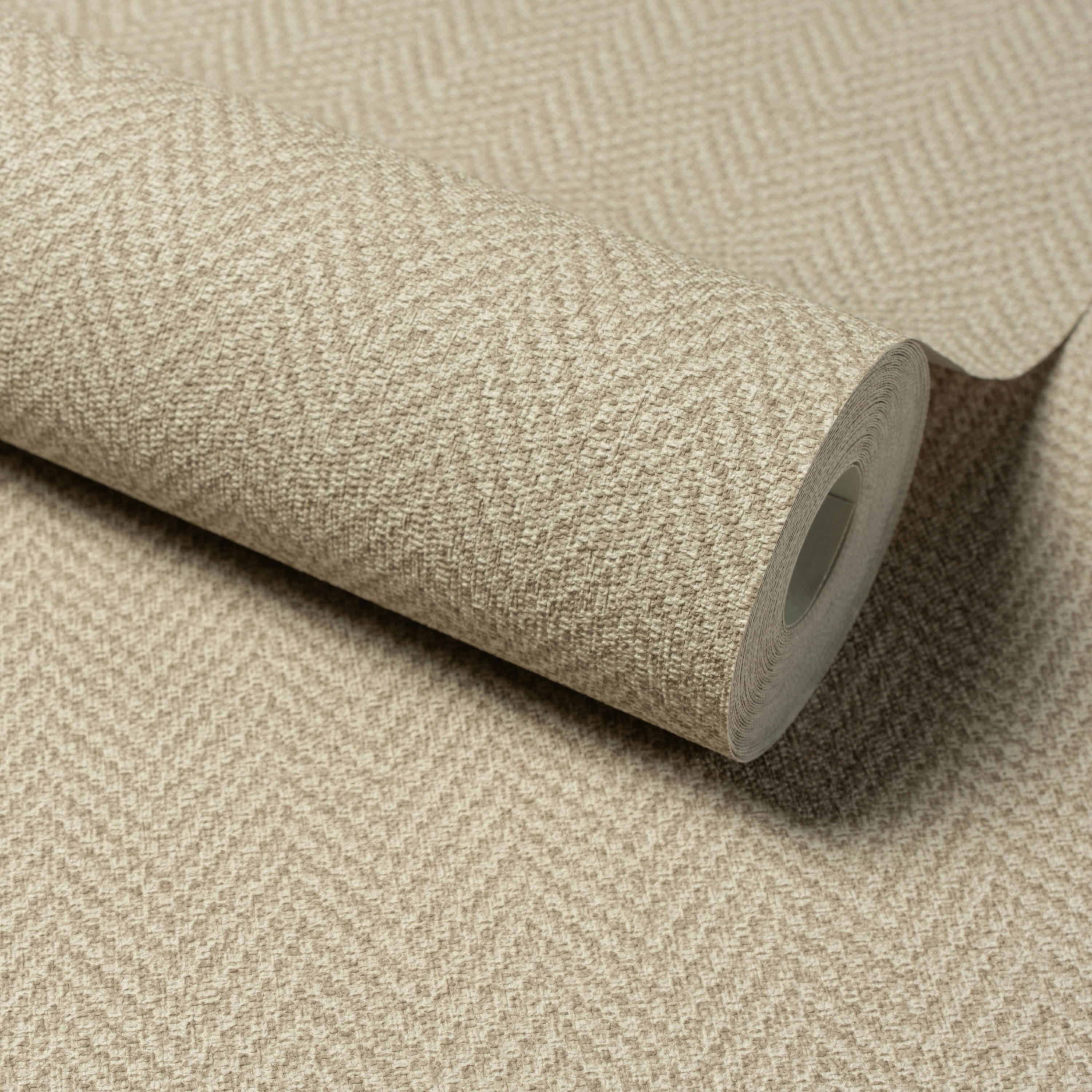 Grandeco Antiga Herringbone Chevron Weave Textured Wallpaper, Taupe