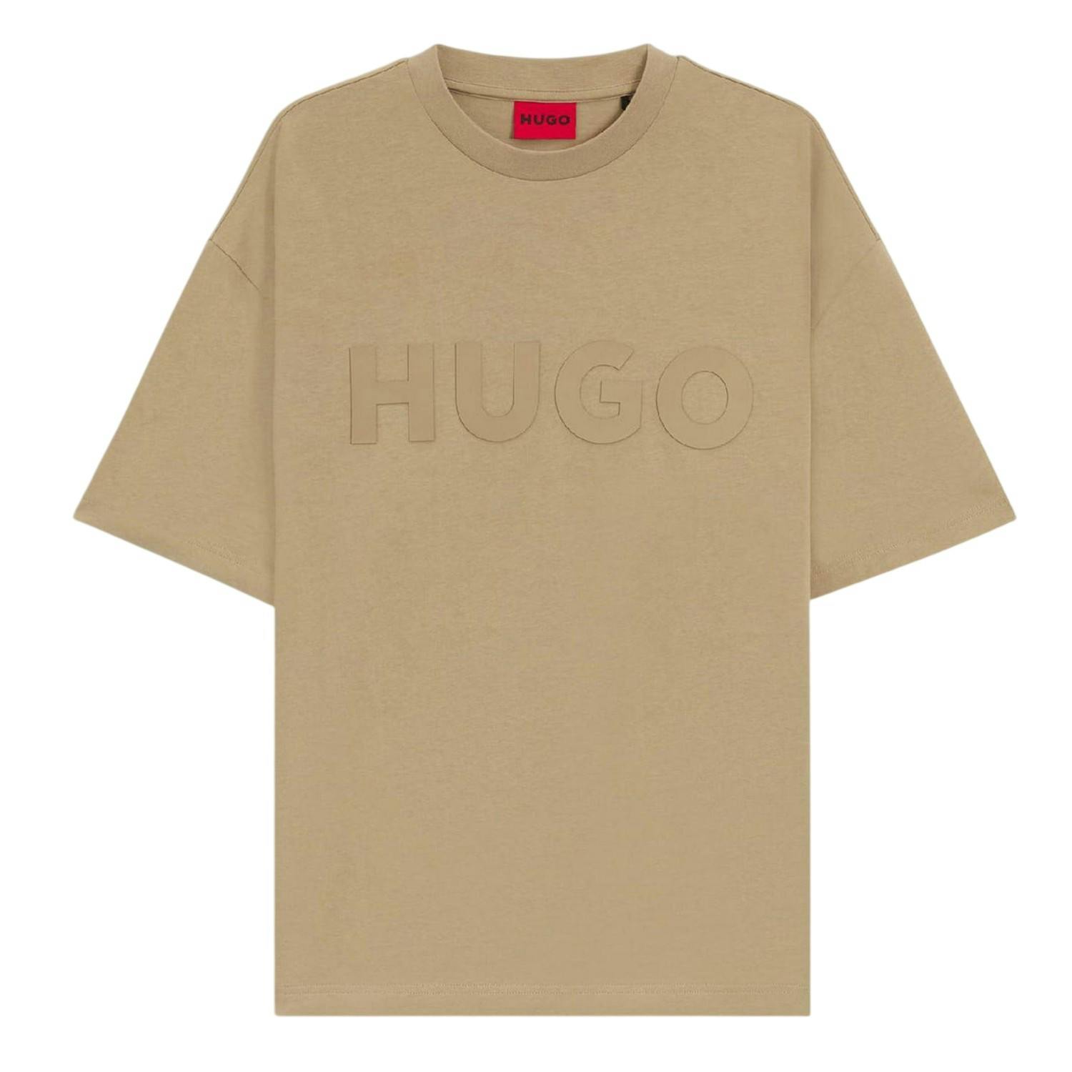 Hugo Men's Beige Dinkee Logo Oversized T-Shirt - M - 100% Cotton