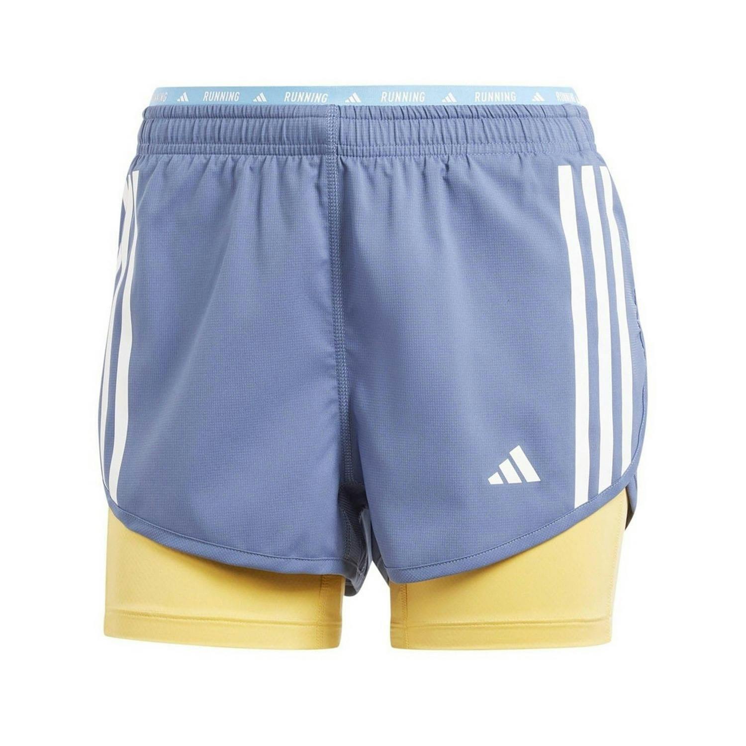 Adidas Women's Blue Own The Run 3 Stripes 2 In 1 Shorts - 4 Uk - 6 Uk - 100% Recycled Polyester