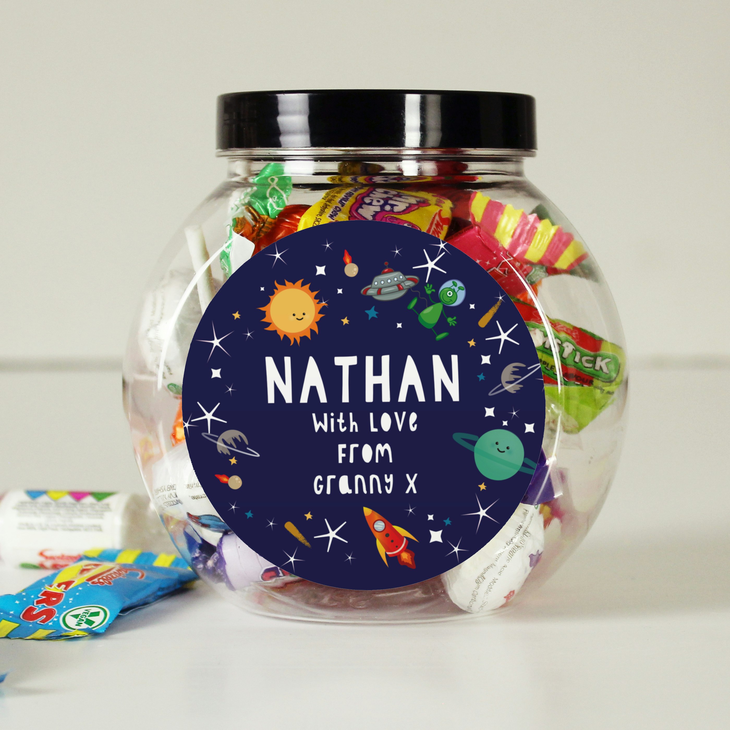 Personalised Memento Company Black Personalised Space Sweet Jar