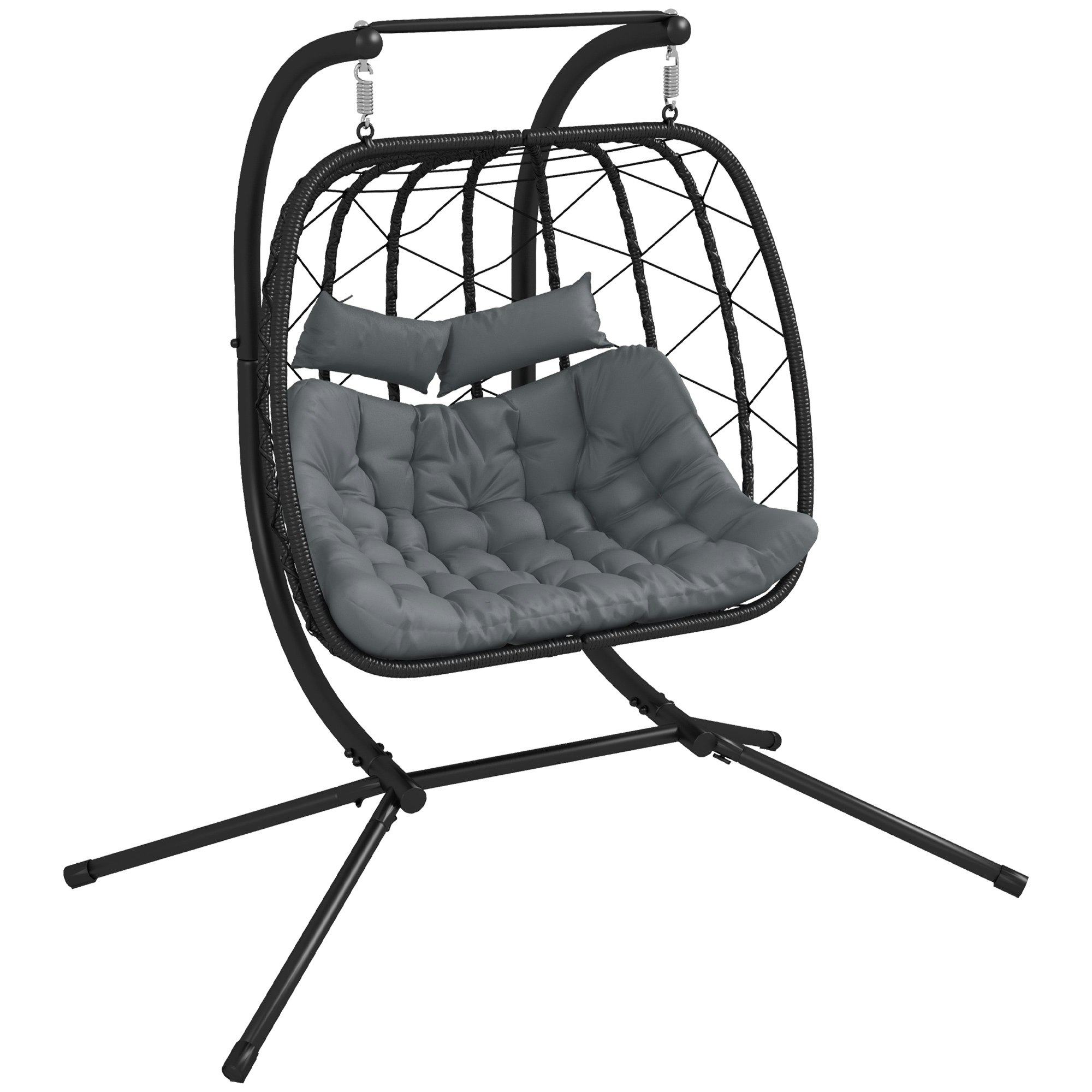 Rackhams Black Pe Hanging Swing Chair W/ Thick Cushion, Patio Hanging Chair, - Steel, Pe Rattan - 175Cm X 132Cm X 189Cm