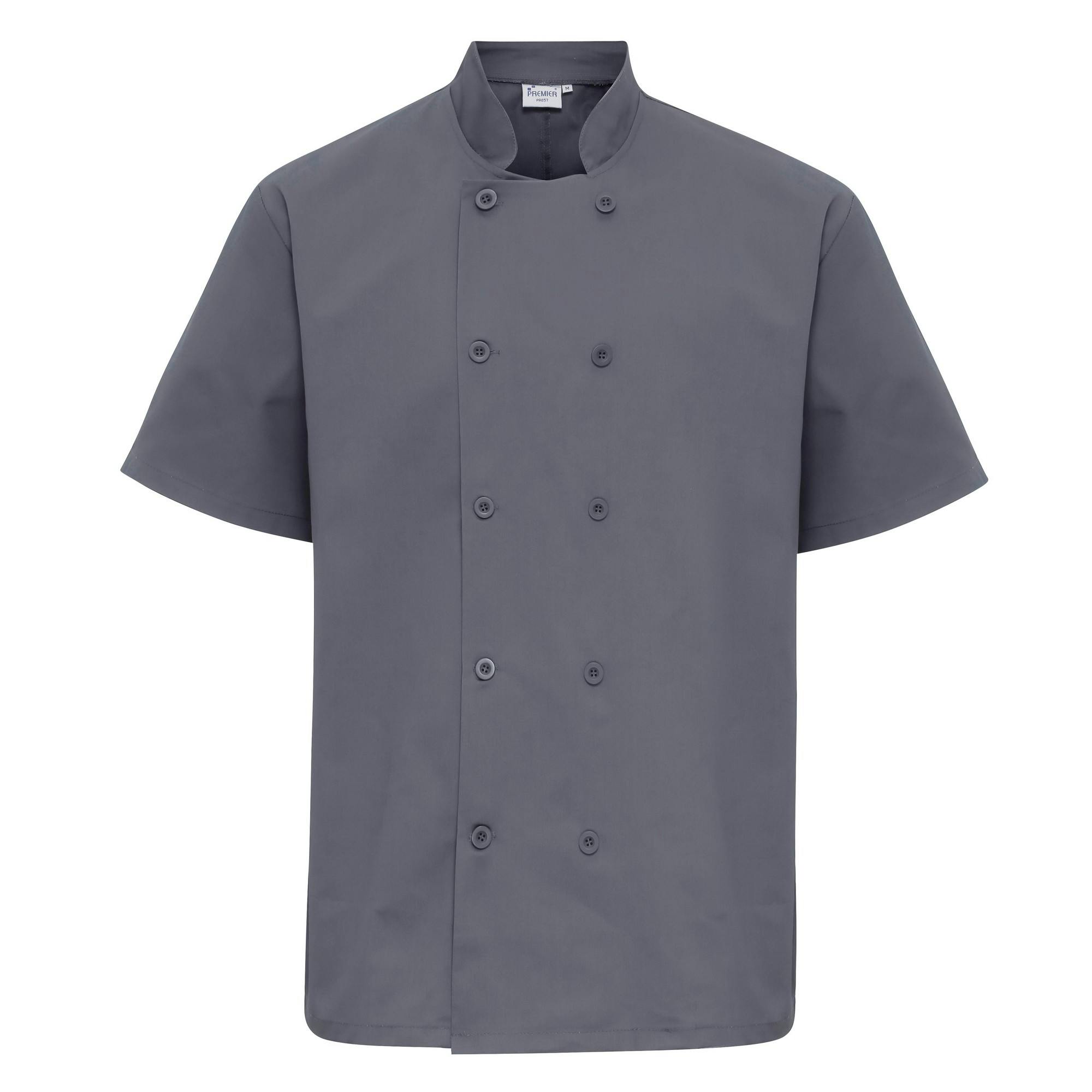 Premier Men's Dark Grey Short Sleeved Chefs Jacket Workwear In | Size: Medium - Image 2