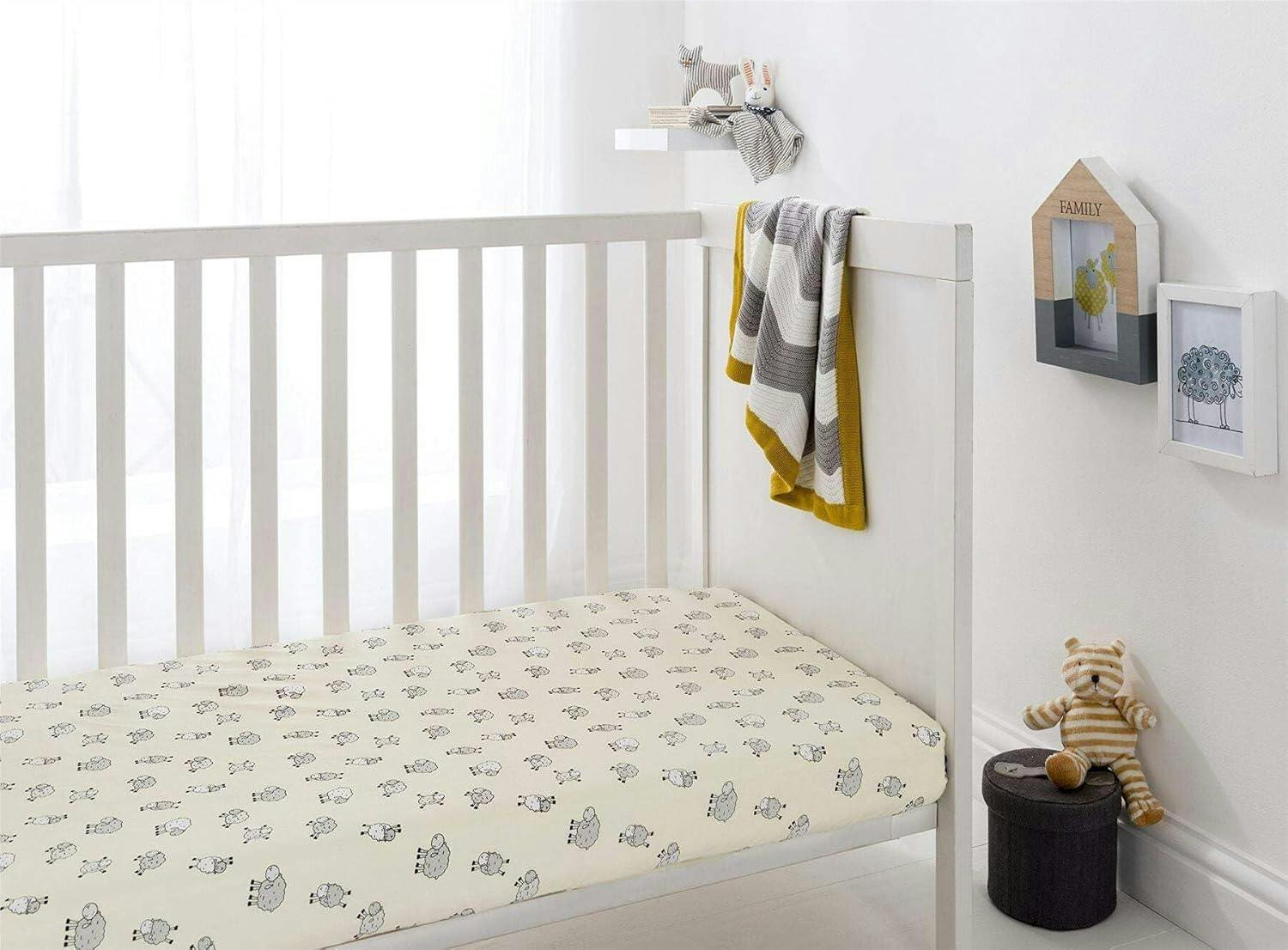 Smart Living Nursery Sheep Crib Organic Cotton Fitted Sheet - One Size