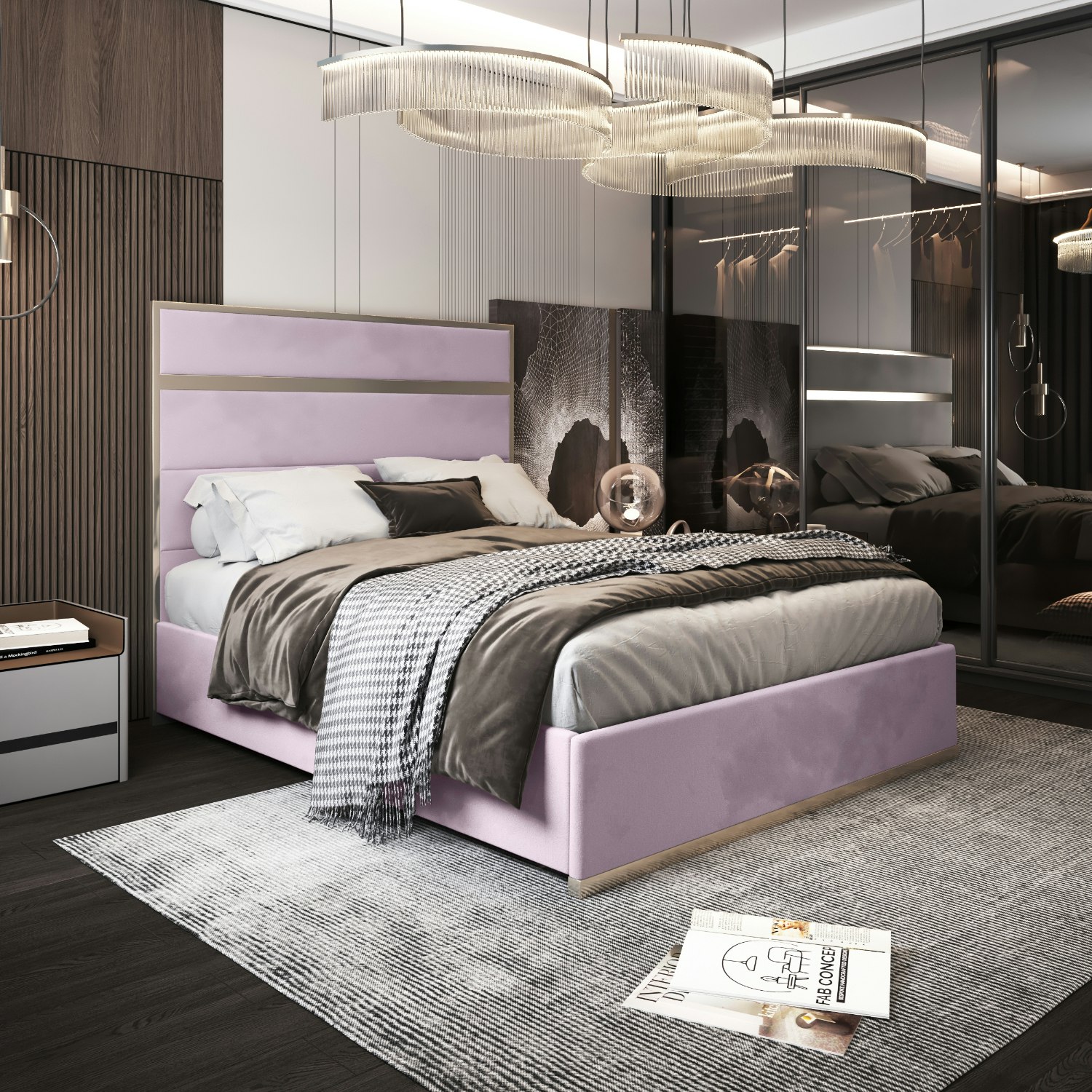 Casa Magna Pink Bentley Upholstered Soft Velvet Metal Bed Frame - King