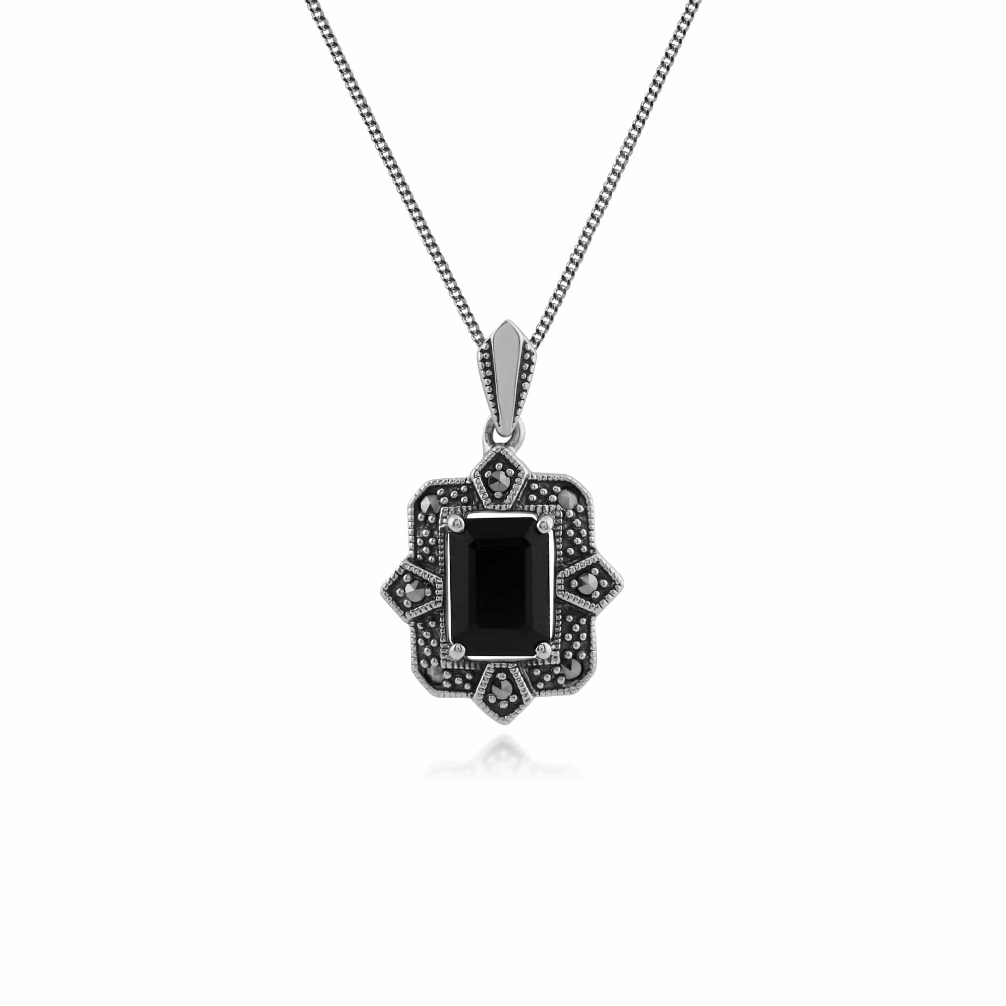 Gemondo Black/Silver Art Deco Style Spinel & Marcasite Pendant In