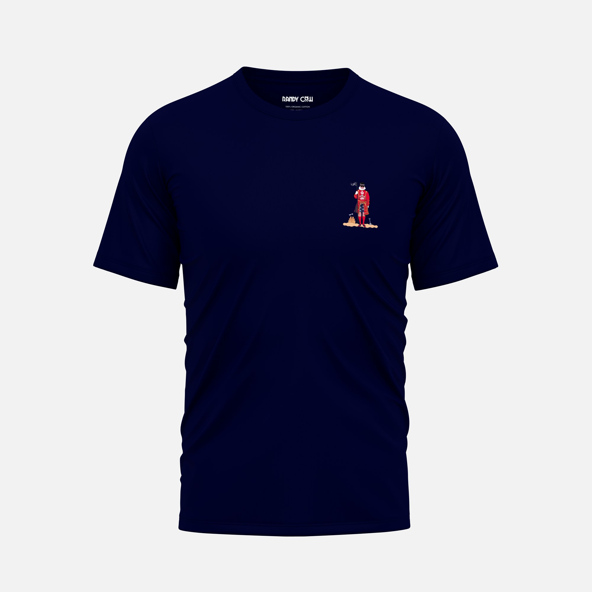 Randy Cow London Beach Club Beefeater - Navy Organic Cotton T-Shirt - 5 - Without Back Graphic