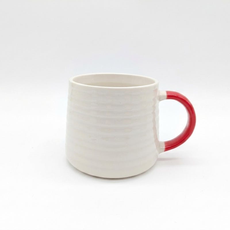 Glim & Glam Red Ceramic Coffee Tea Mug 13Oz Ribbing Textu Painted Handle X2