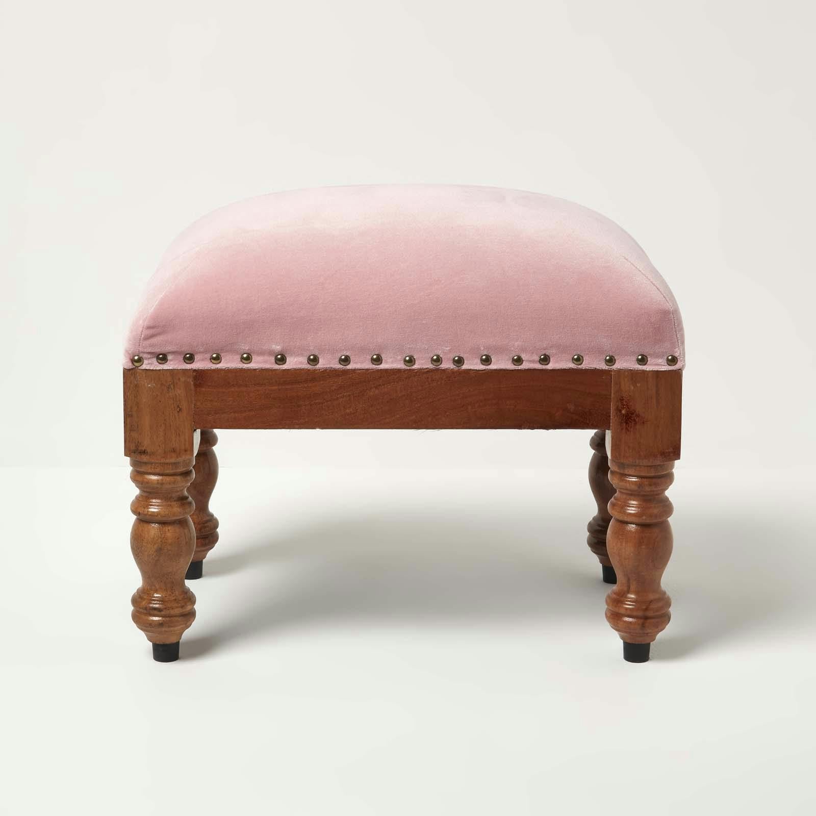 Rackhams Pink Mable Velvet Square & Rectangular Footstool - 50 X 30 Cm