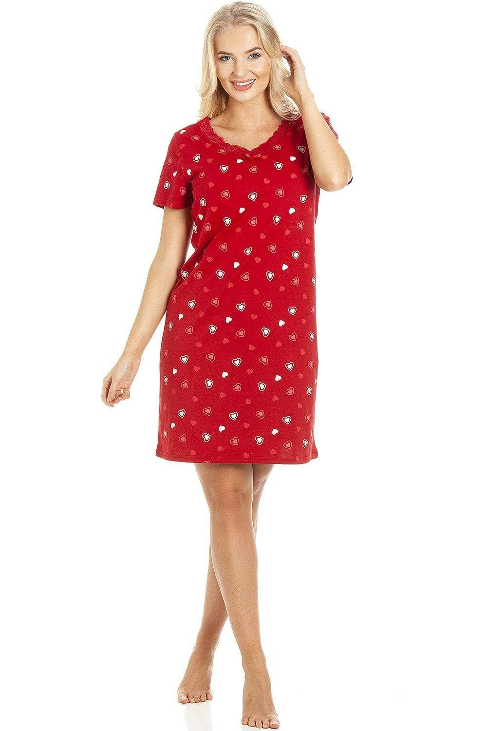 Camille Women's Red Soft Cotton Summer Nightdresses - 18-20