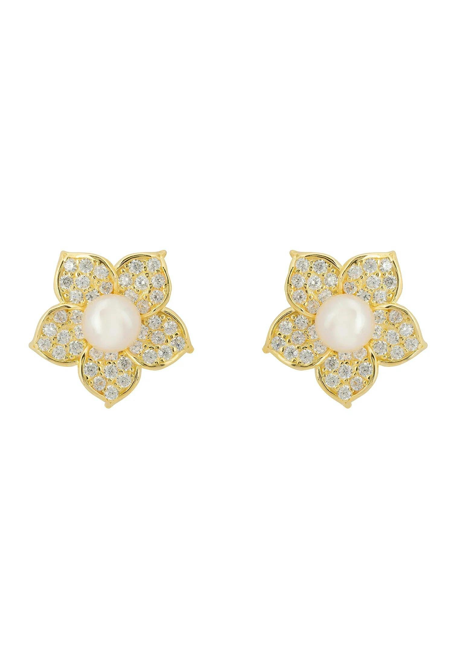 Latelita Gold Forget Me Not Pearl Stud Earrings