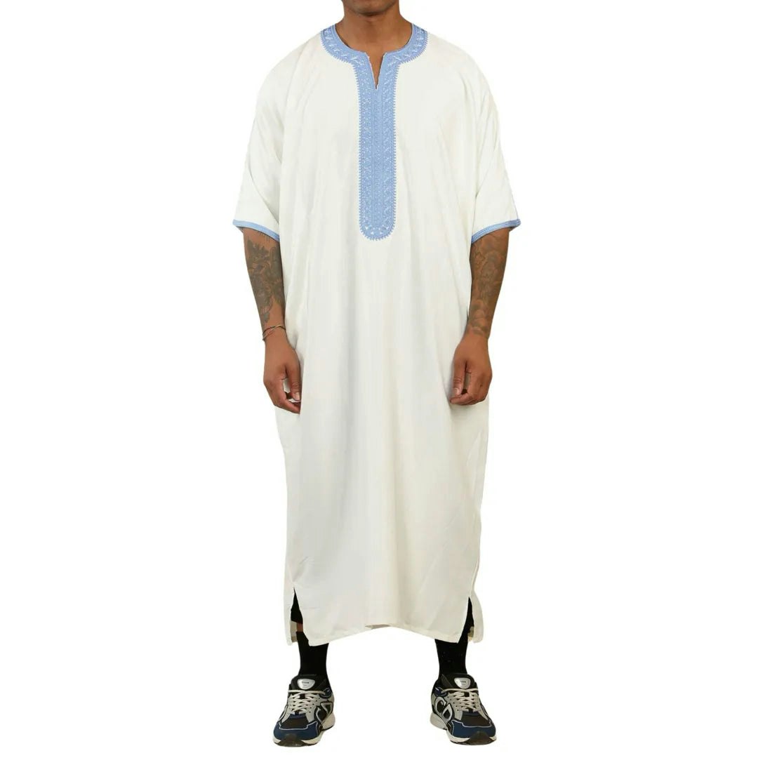 Thobez Men's White Gg002 - Moroccan Thobe Short Sleeve Gandoura - 58