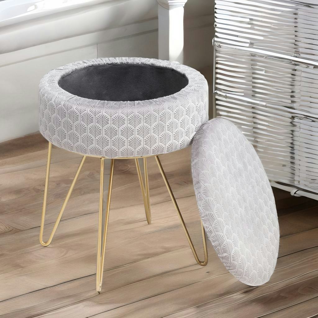 Rackhams Grey Velvet Round Ottoman Footstool With Storage