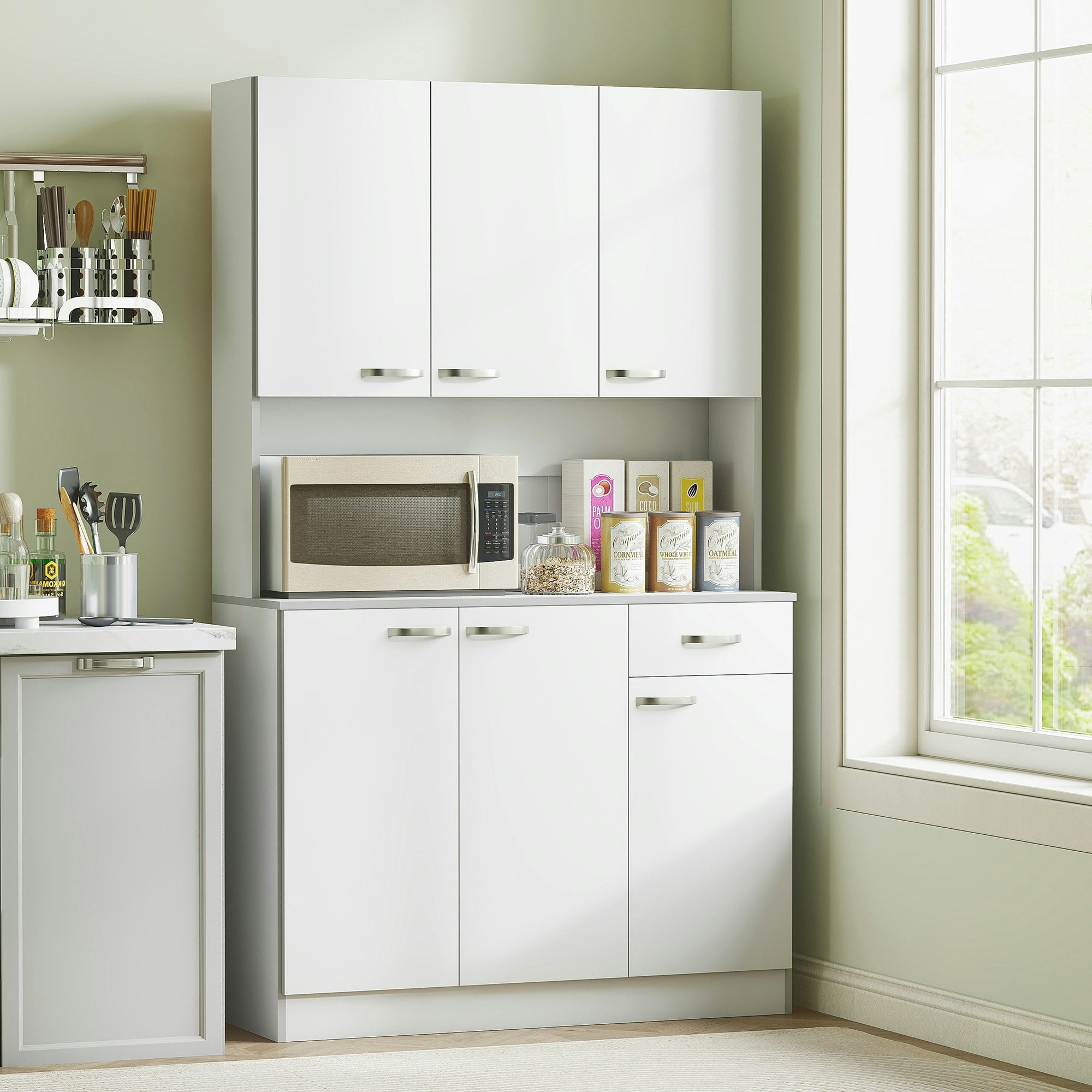 Rackhams Cream/White Freestanding Kitchen Cupboard, Storage Cabinet With Doors