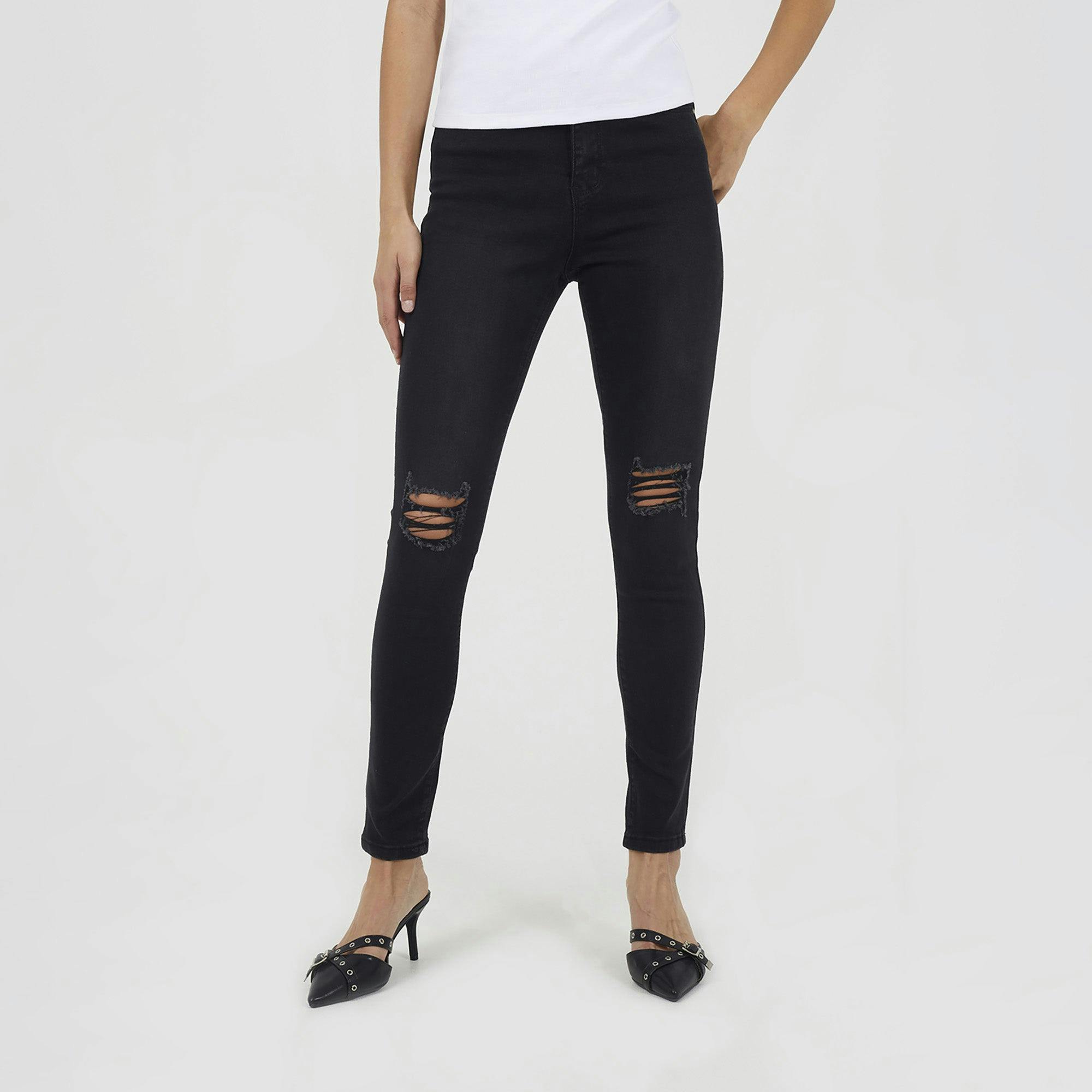 Brave Soul Black Ripped Skinny Jeans - 14