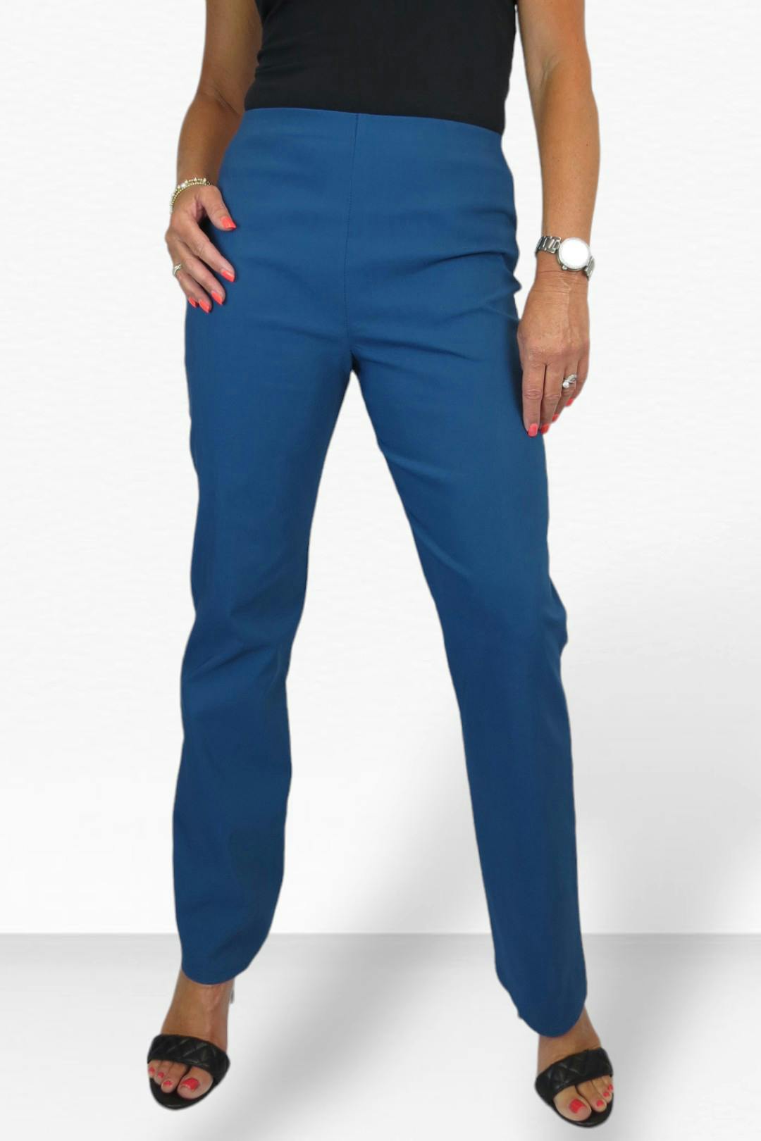 Paulo Due Women's Pull On Stretch Straight Leg Trousers - 10 - Teal