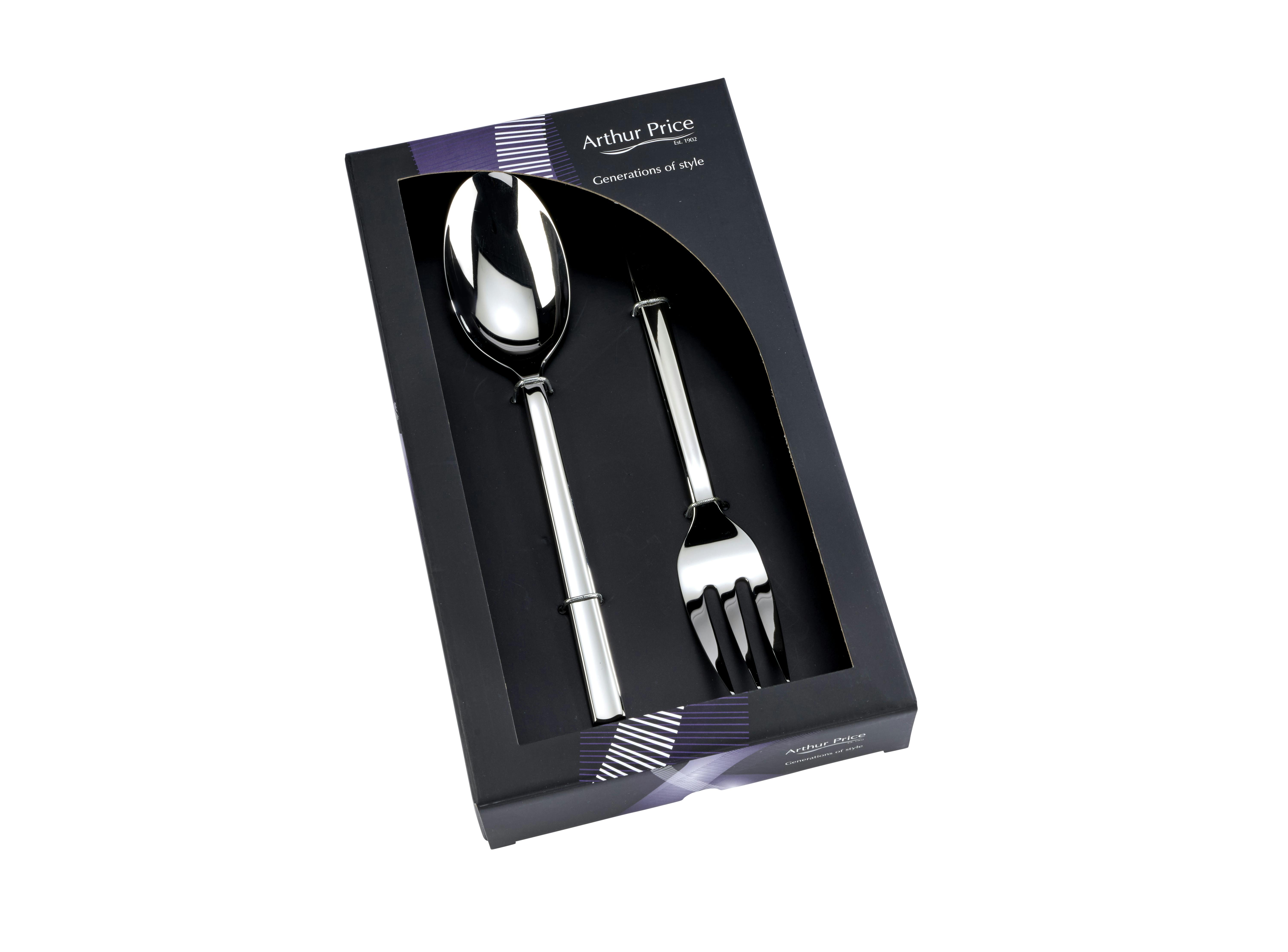 Rackhams 'Horizon' Stainless Steel Pair Of Large Serving Spoon And Fork Gift Boxed - 2 Pieces - Stainless Steel - 18/10 Stainless Steel
