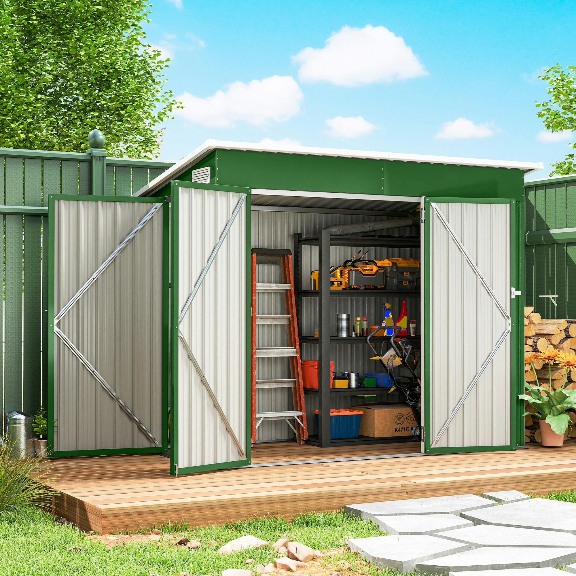 Outsunny Green Outdoor Storage Shed, 7.5 X 4.3Ft Metal Garden Shed