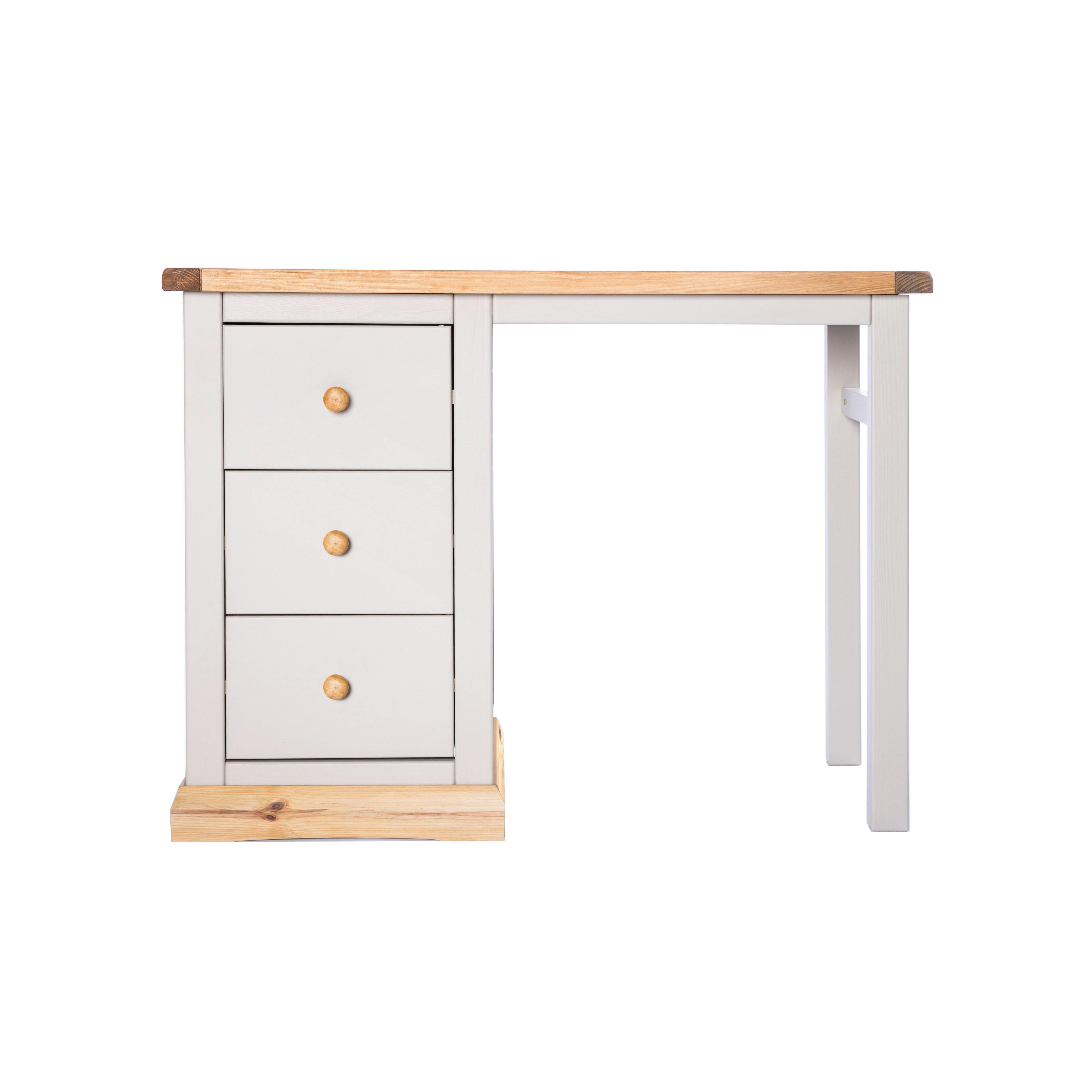 Rackhams Light/Grey Bomporto 3 Drawer Desk - Dressing Table Wood Knob