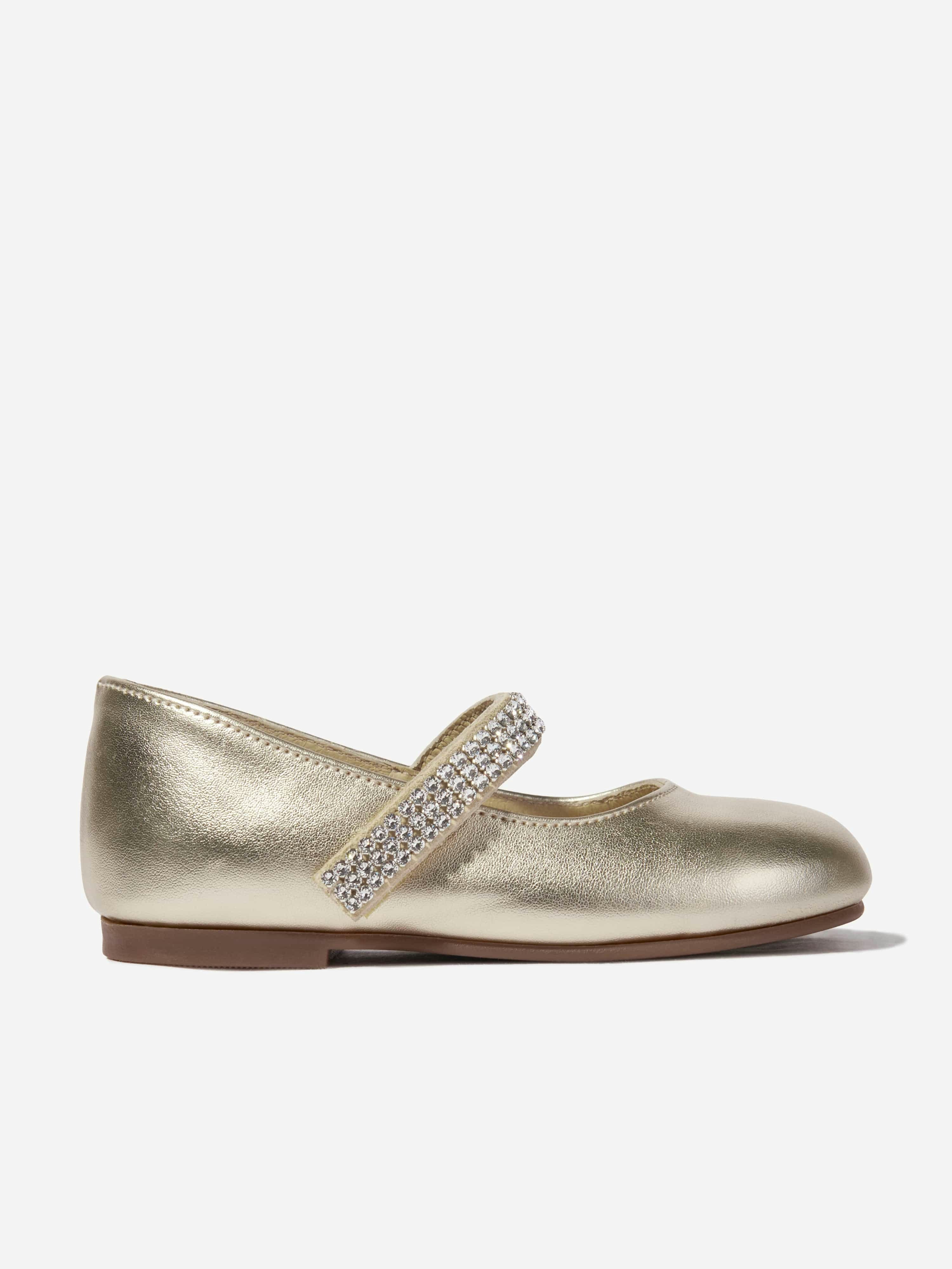 Babywalker Girls Gold Swarovski Crystals Strap Ballerinas In - Eu 19 Uk 3