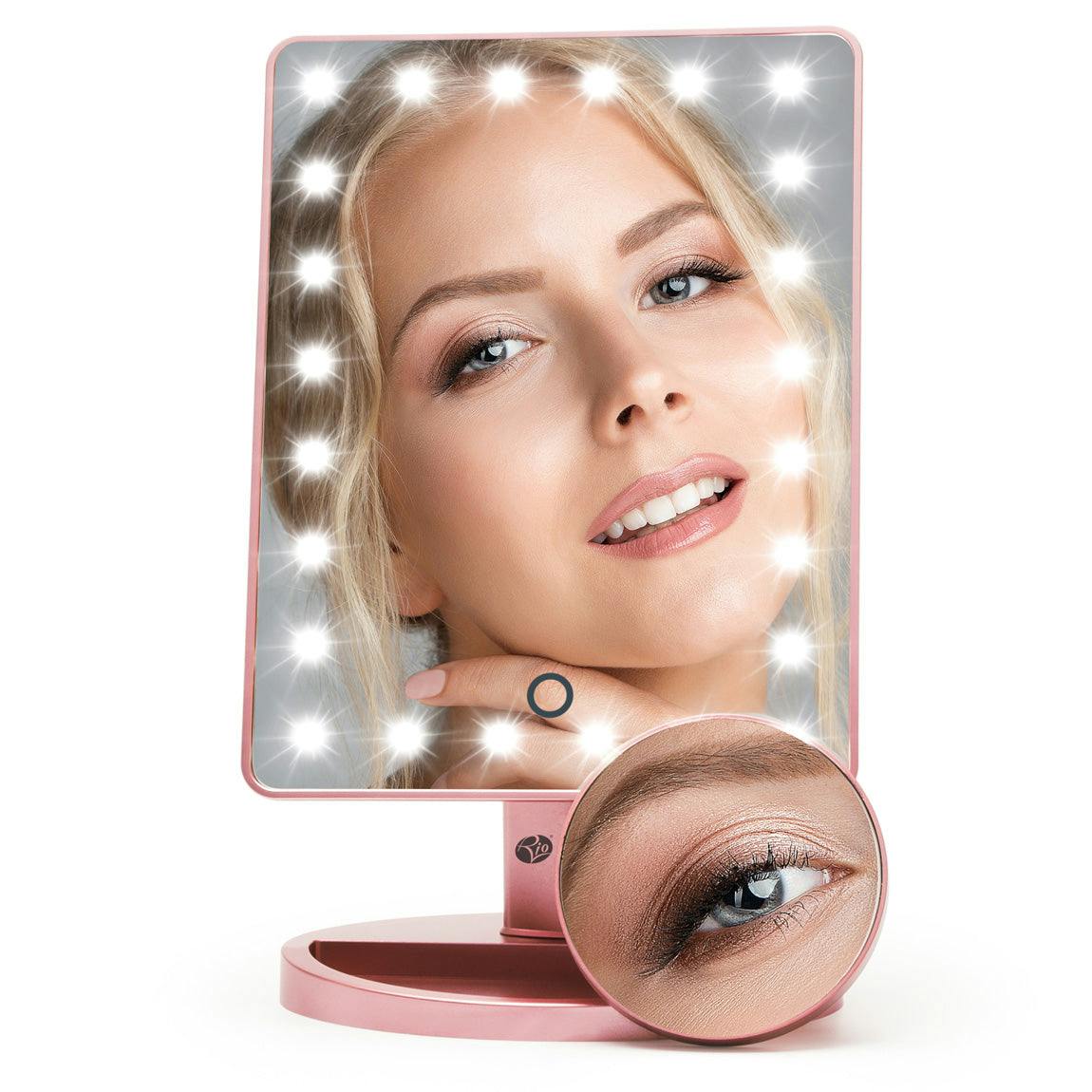Rio Gold Rose 24 Led Makeup Mirror With Mini Removable 10X Magnifying Mirror