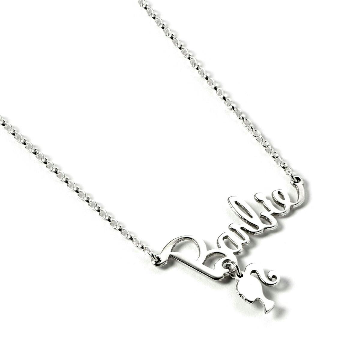 The Carat Shop Silver Barbie Sterling Necklace With Name Logo & Silhouette Charm