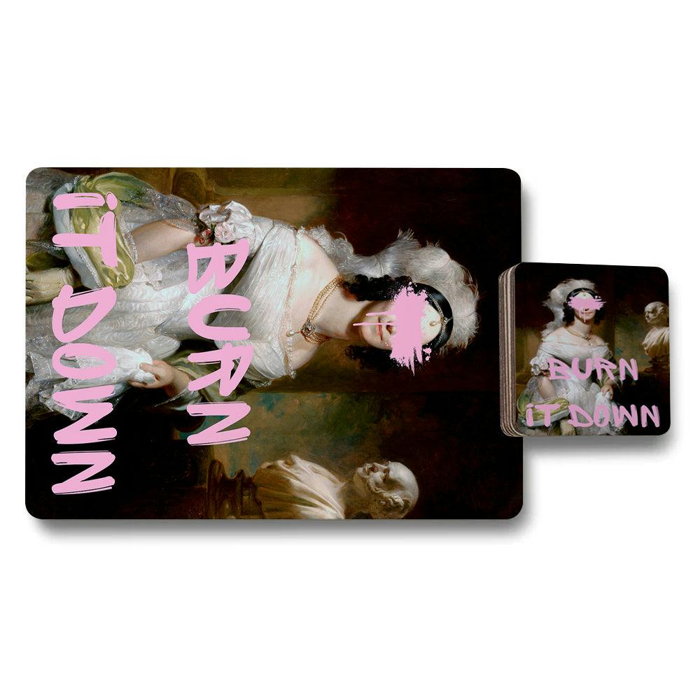 Rackhams Pink Set Of 12 Placemats And Coasters 11X8 Placemats 3.7X3.7 Coasters Wood Bottom
