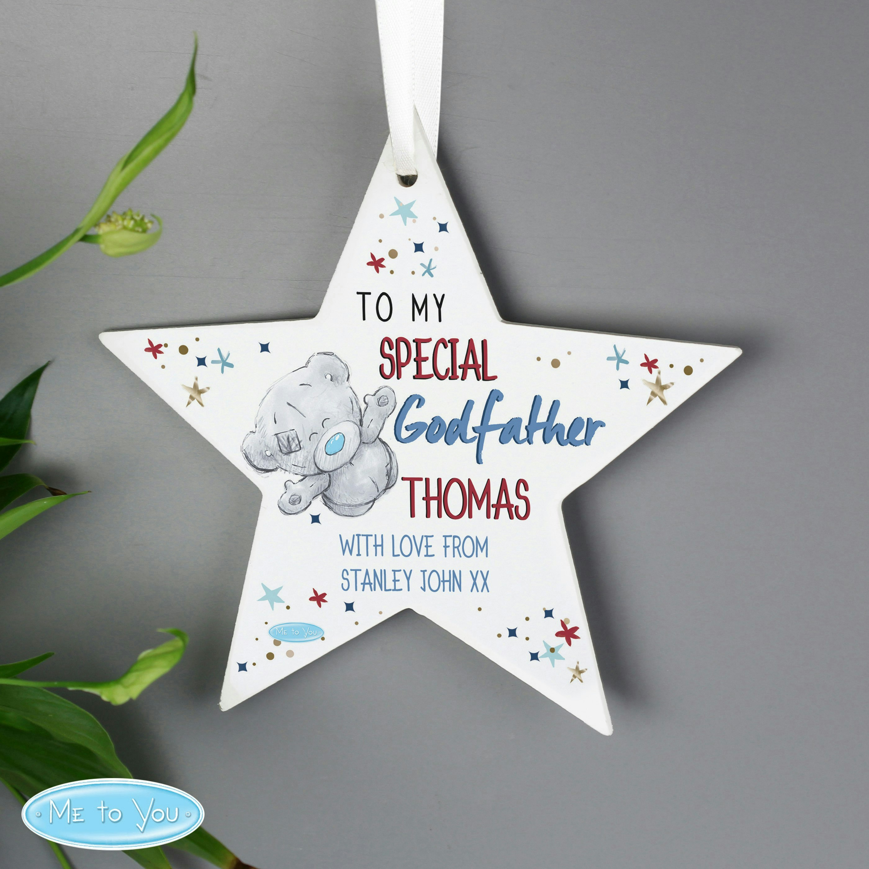 Rackhams Personalised Me To You Godfather Wooden Star Decoration