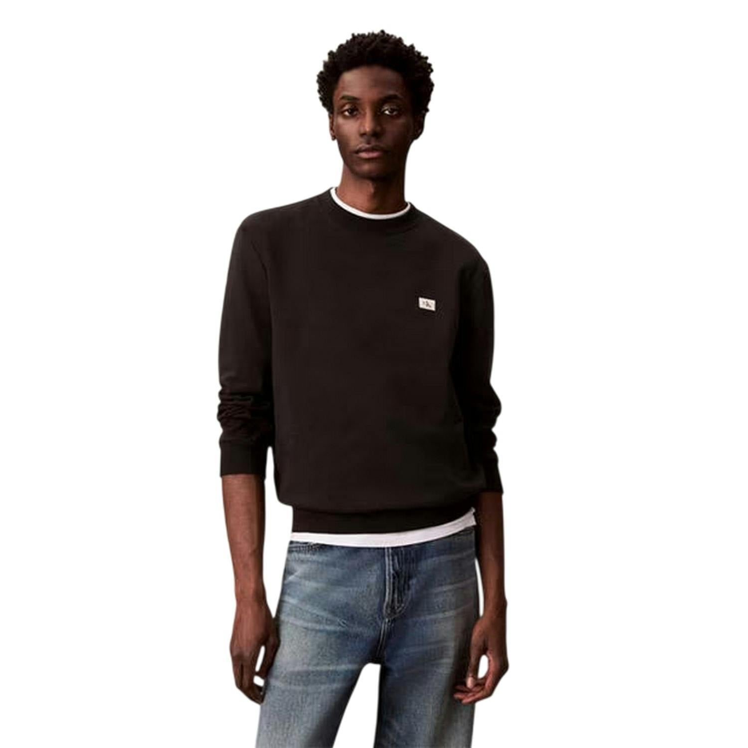 Calvin Klein Men's Black Woven Sweatshirt - Xs - 86% Cotton/14% Polyester