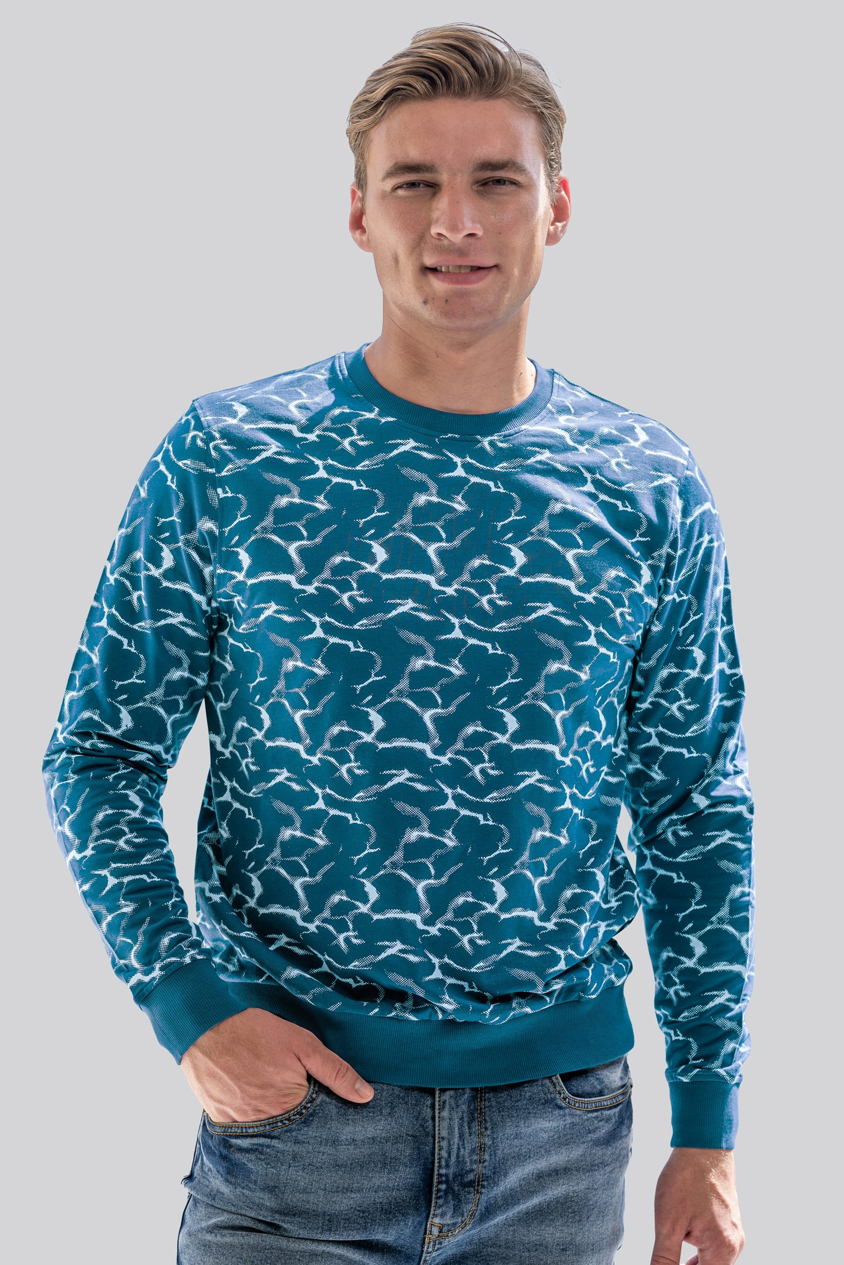Enorsia Men's Blue Crack Print Sweatshirt - S - 100% Cotton Terry