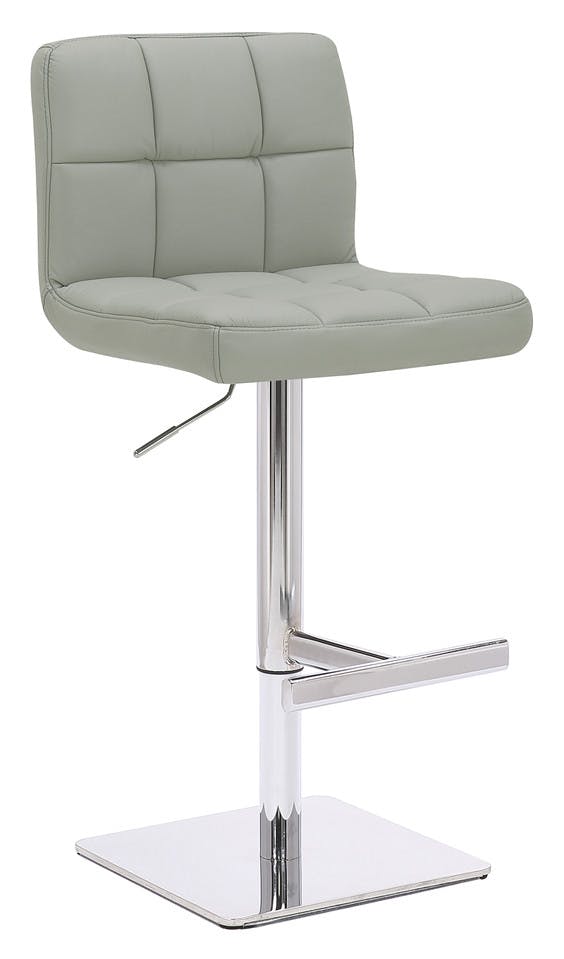 Lamboro Grey Allegro Signature Real Leather Adjustable Swivel Bar Stool With Square Base & Chrome Frame